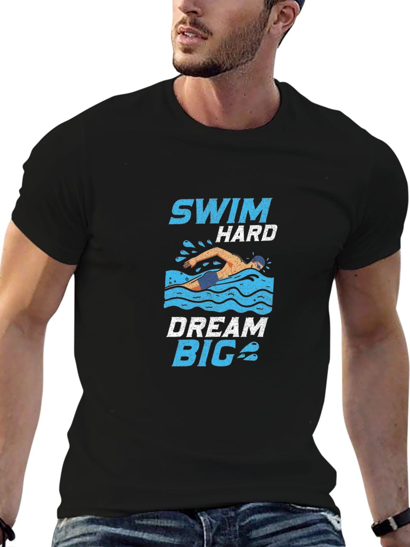 Swim Hard Dream Big Black Graphic Tee