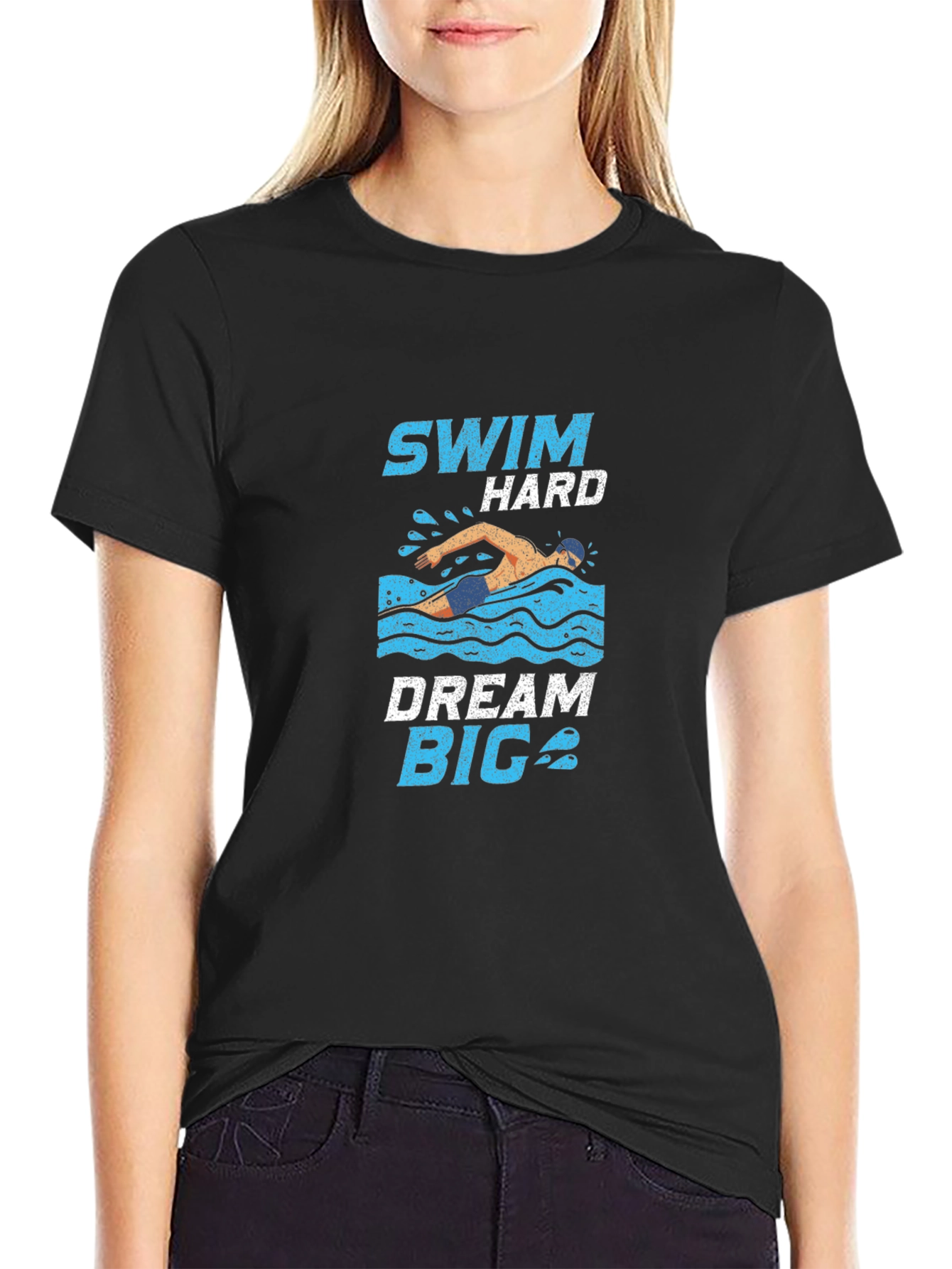 Swim Hard Dream Big Black Graphic Tee