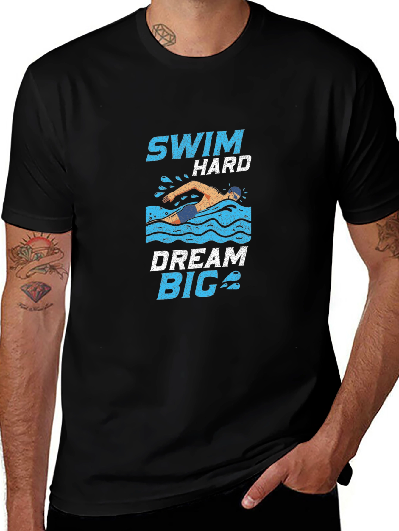 Swim Hard Dream Big Black Graphic Tee