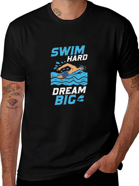 Swim Hard Dream Big Black Graphic Tee