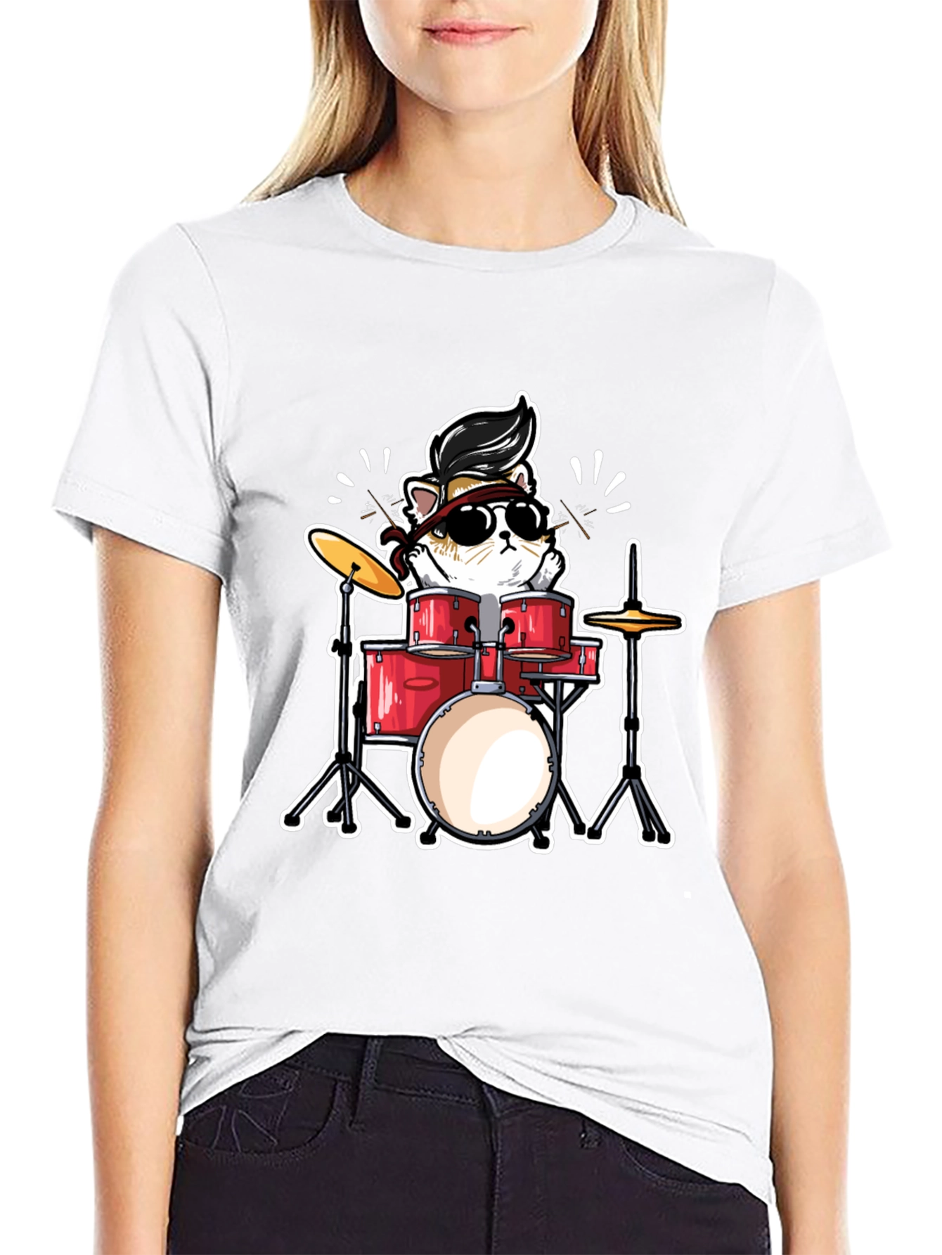 Cool Cat Drummer Graphic T-Shirt