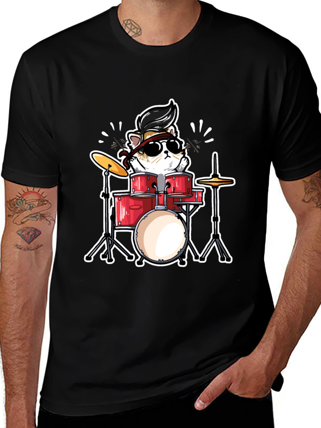 Cool Cat Drummer Graphic T-Shirt