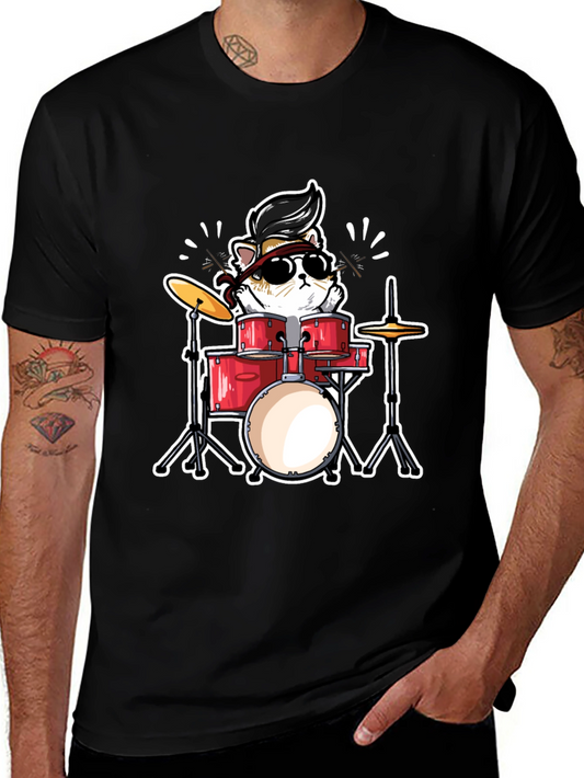Cool Cat Drummer Graphic T-Shirt