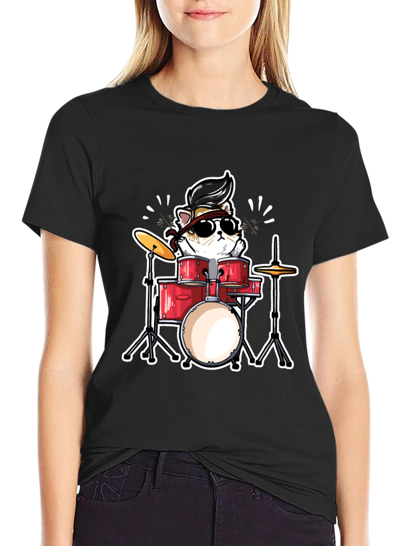 Cool Cat Drummer Graphic T-Shirt