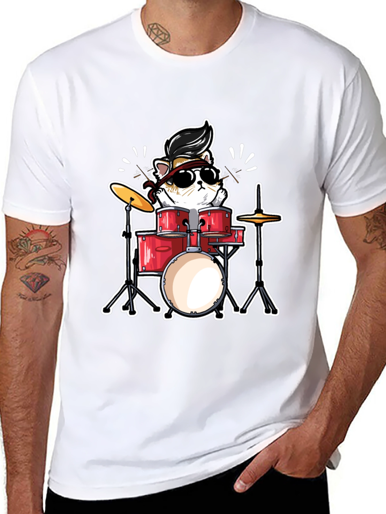 Cool Cat Drummer Graphic T-Shirt