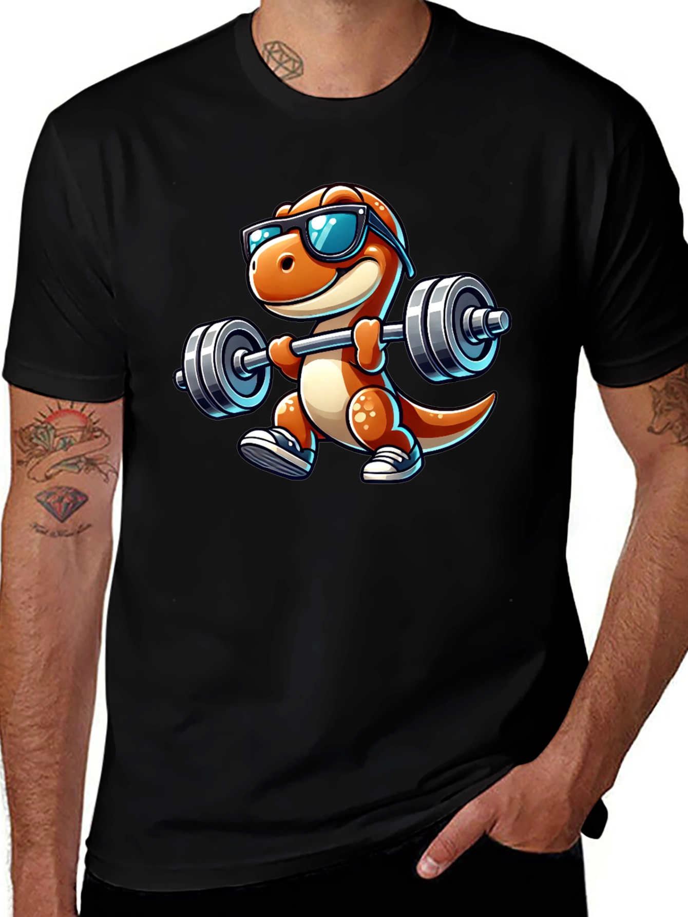 Dino Gym Bro Black T-Shirt