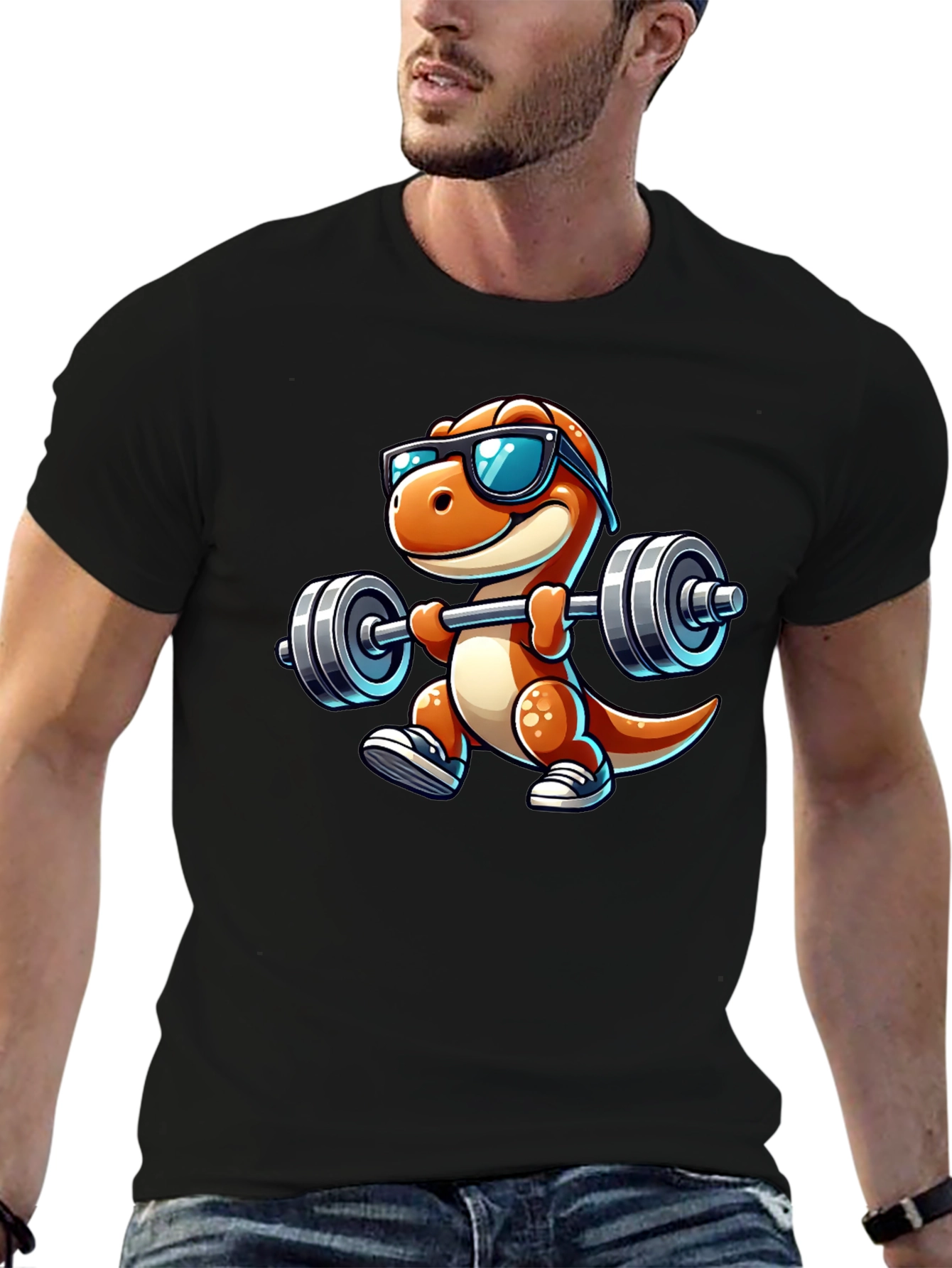Dino Gym Bro Black T-Shirt