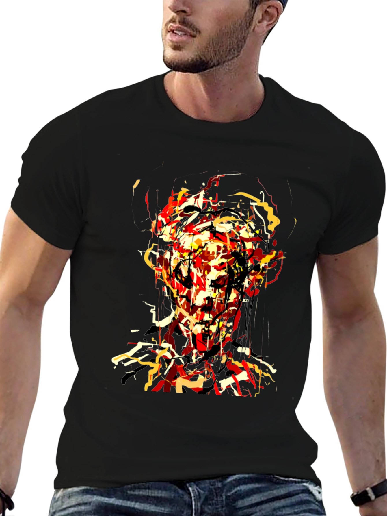 Abstract Face Graphic Black T-Shirt