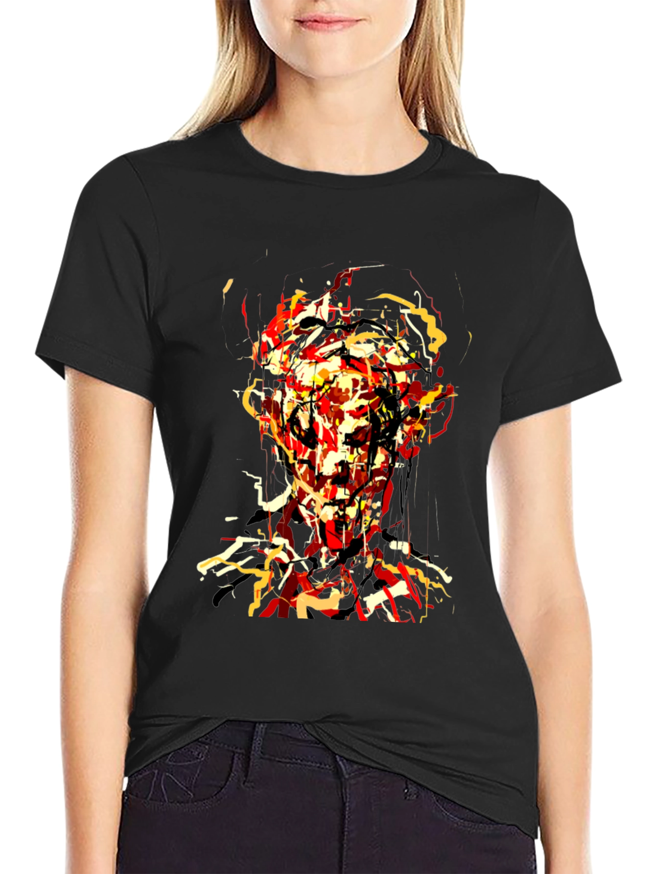 Abstract Face Graphic Black T-Shirt