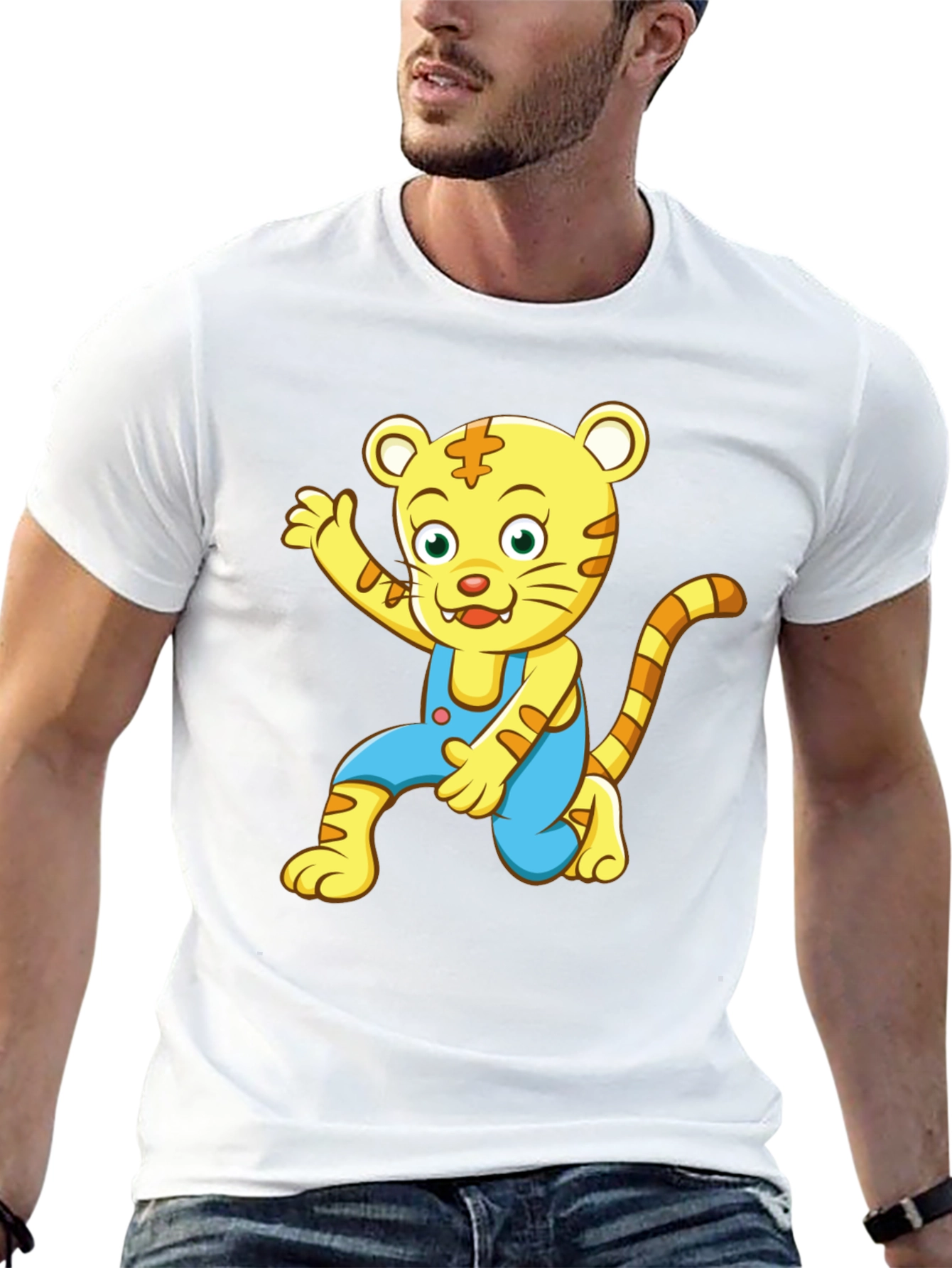 Cartoon Tiger Graphic Tee - Mens Black T-Shirt