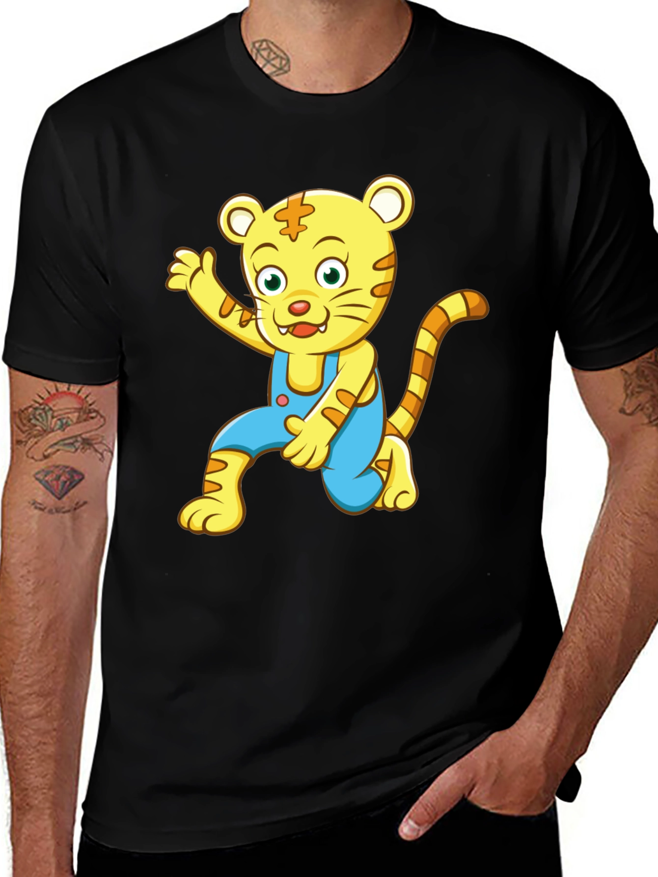 Cartoon Tiger Graphic Tee - Mens Black T-Shirt