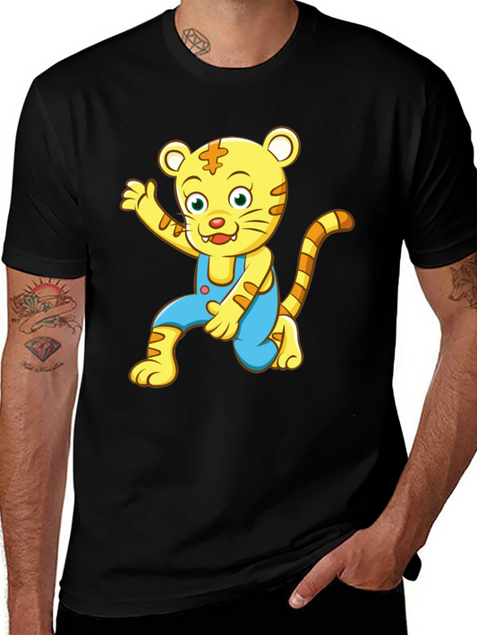 Cartoon Tiger Graphic Tee - Mens Black T-Shirt