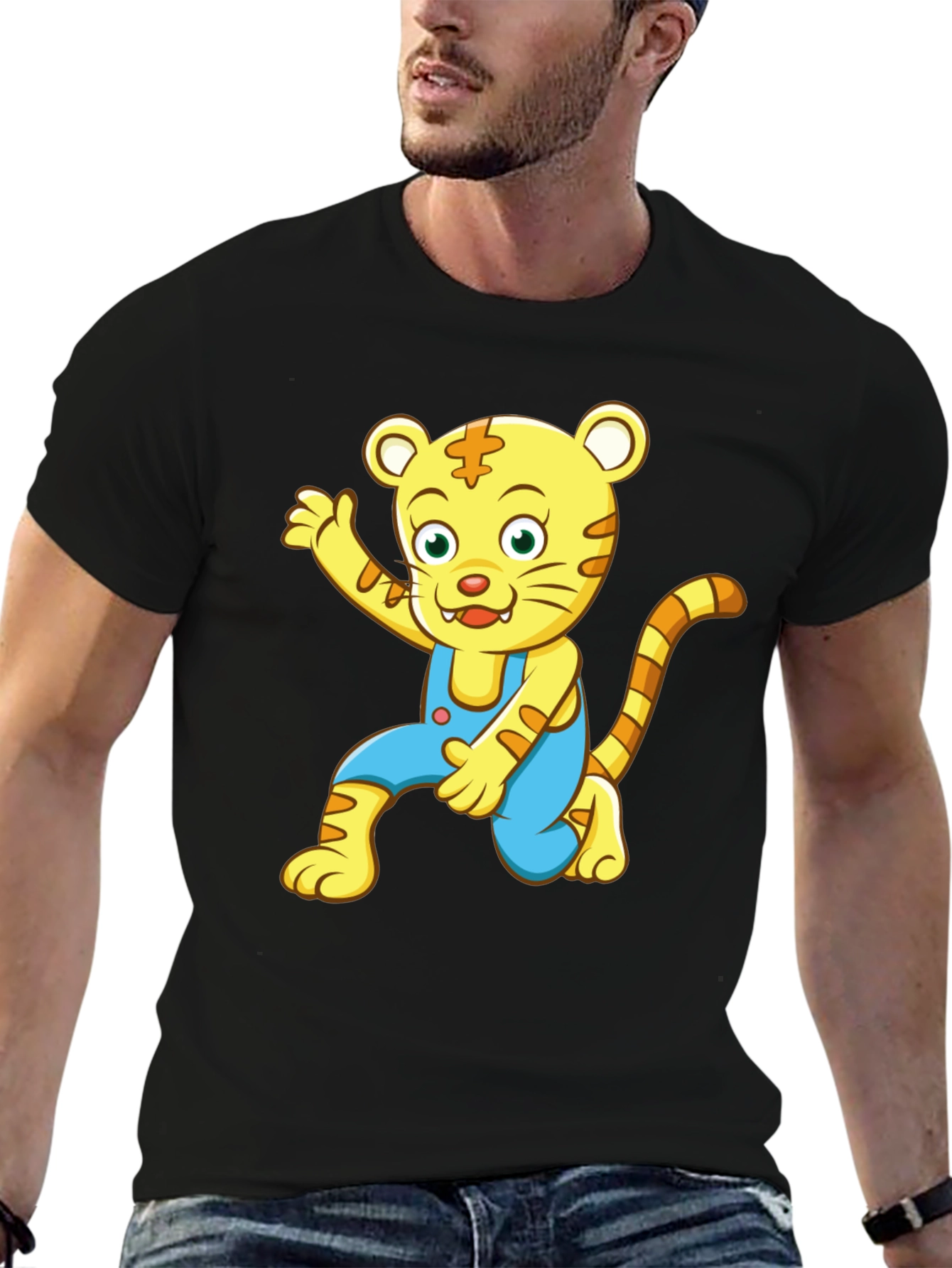 Cartoon Tiger Graphic Tee - Mens Black T-Shirt