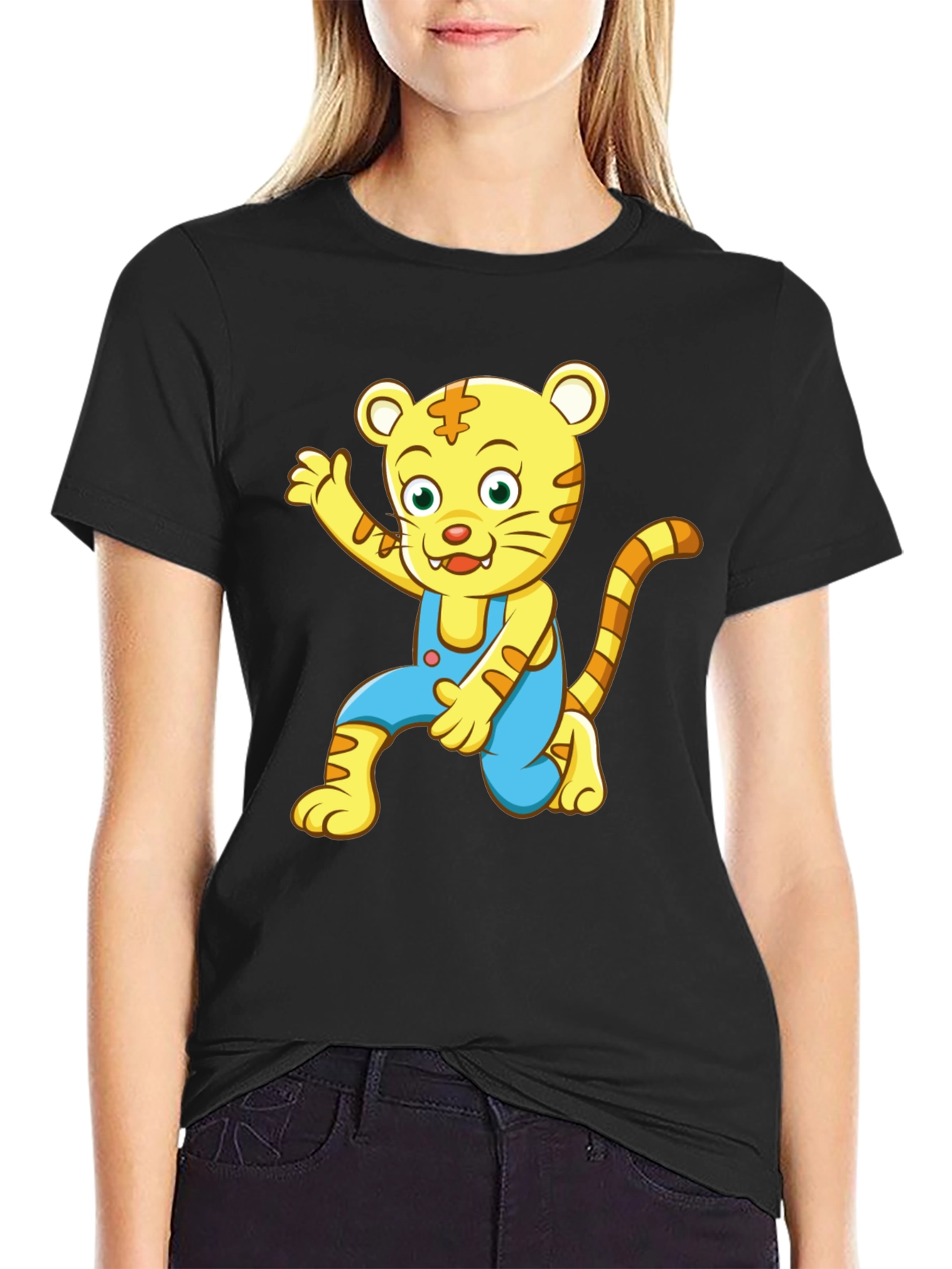 Cartoon Tiger Graphic Tee - Mens Black T-Shirt