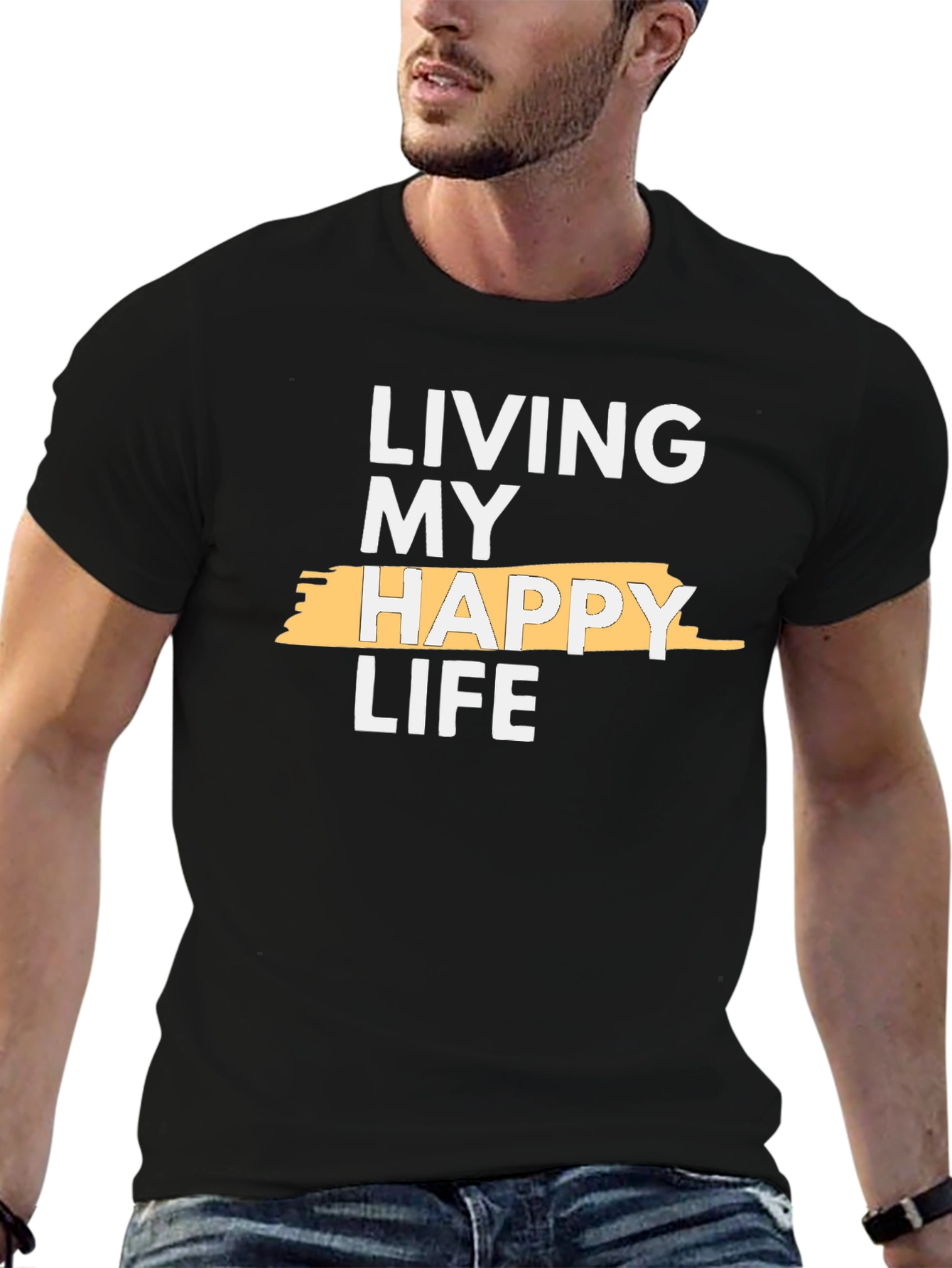 Living My Happy Life Graphic Tee - Black