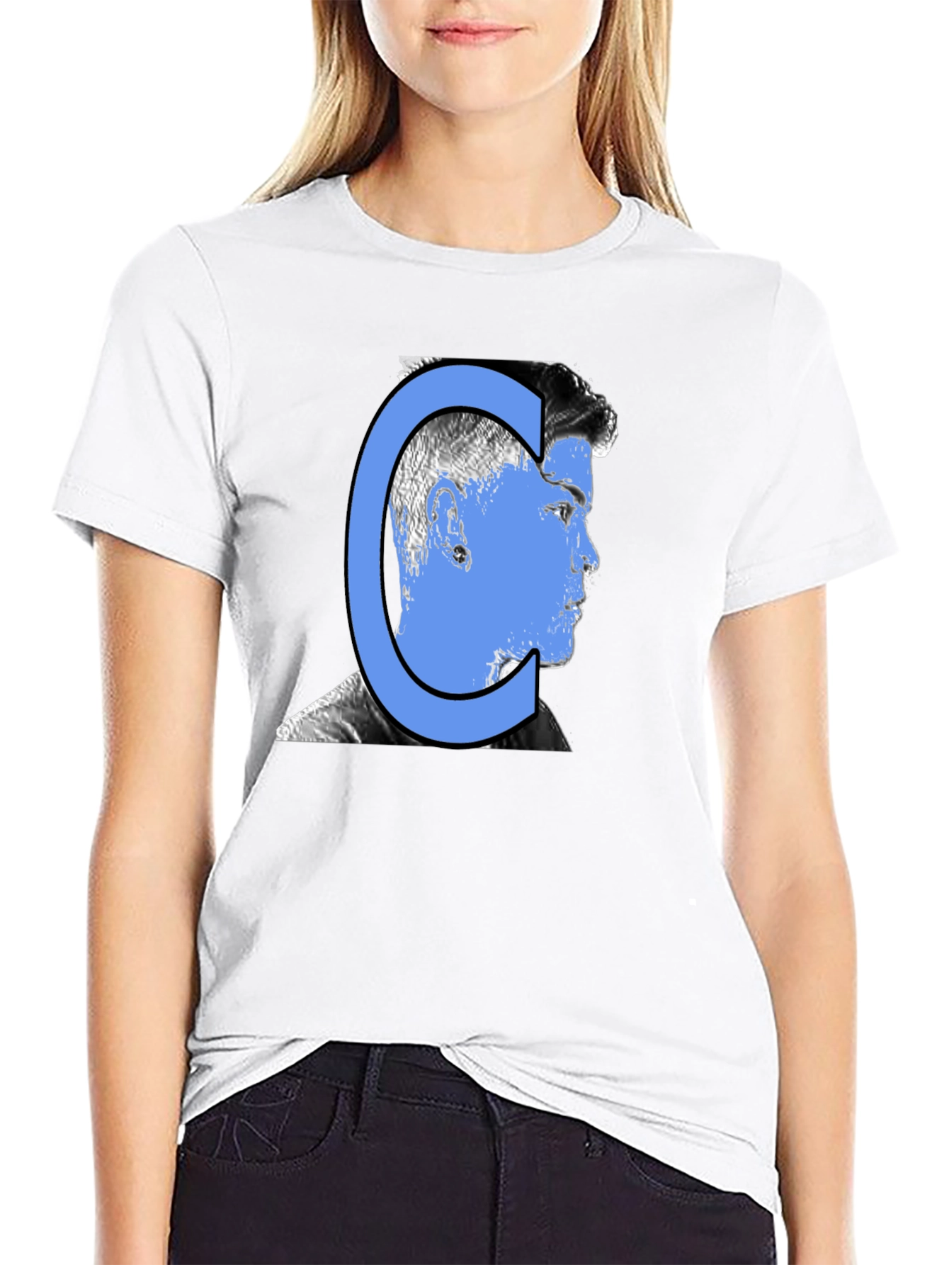 Black Graphic Tee - Letter C Man Silhouette Print