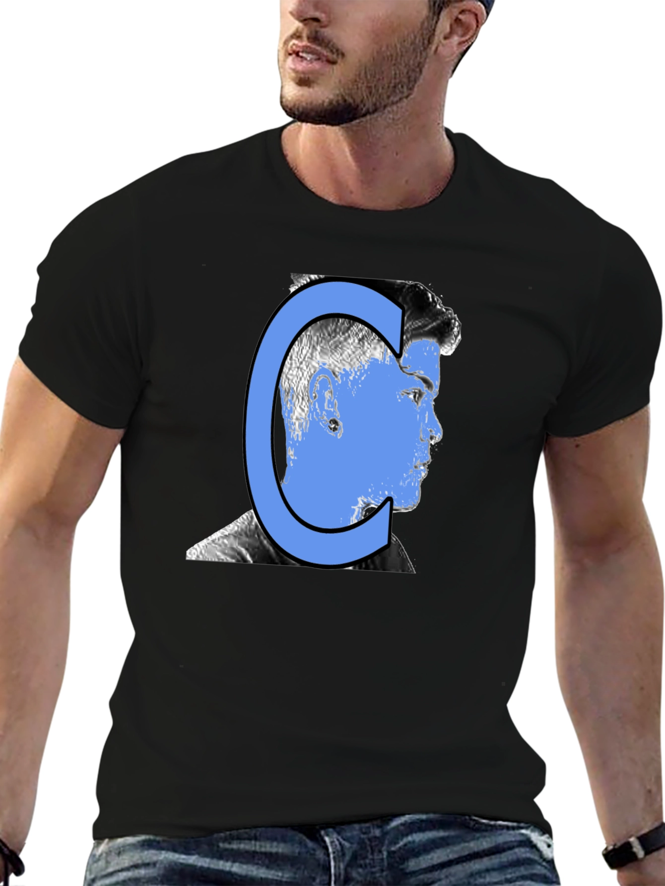 Black Graphic Tee - Letter C Man Silhouette Print