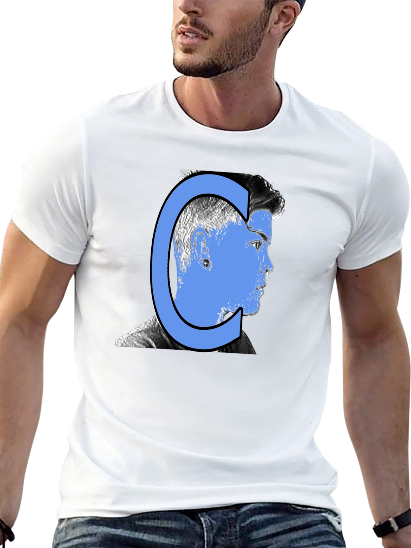 Black Graphic Tee - Letter C Man Silhouette Print