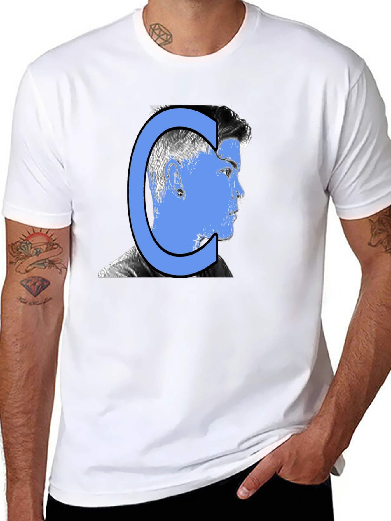 Black Graphic Tee - Letter C Man Silhouette Print
