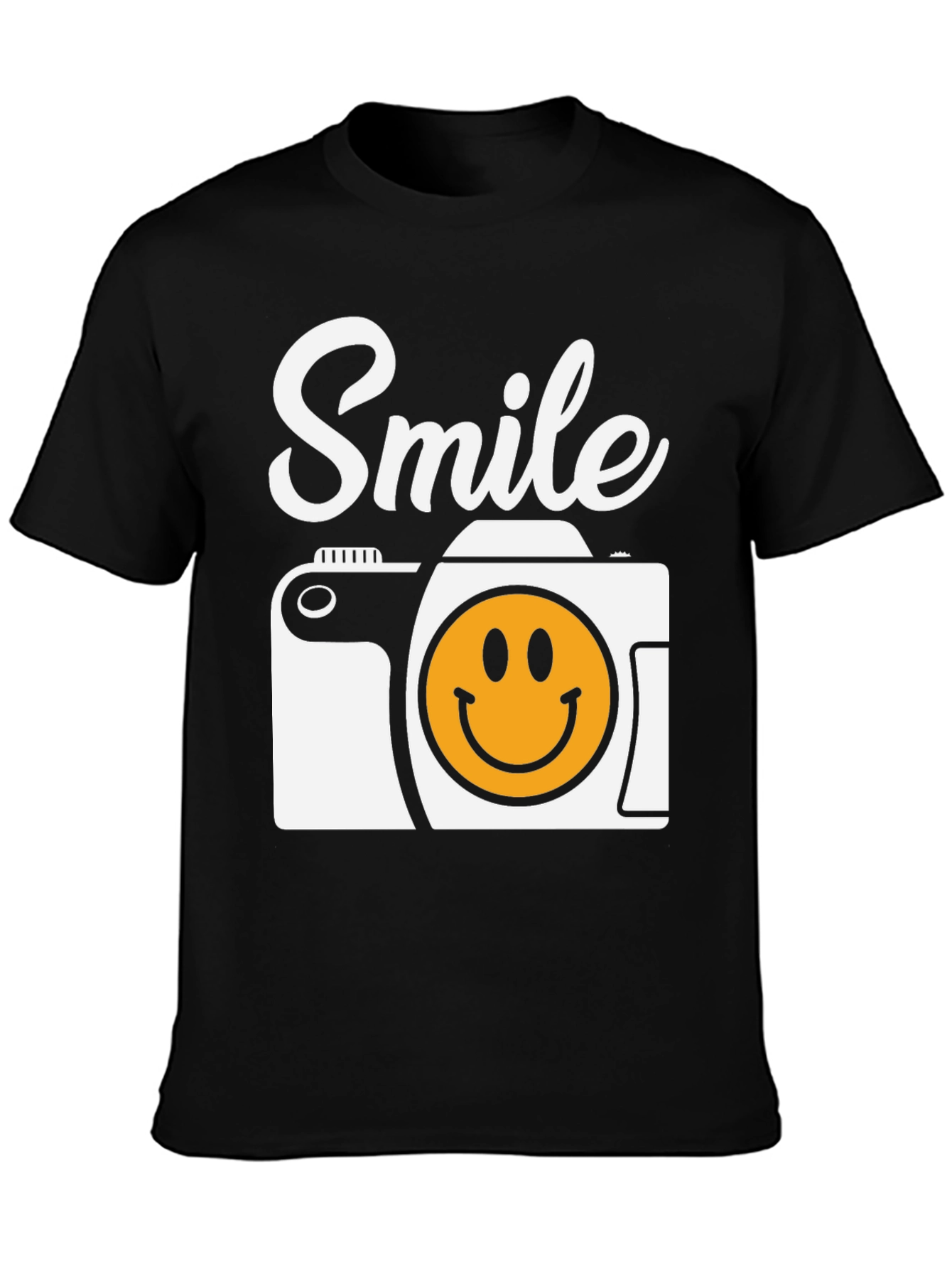 Smile Camera Graphic Tee - Black Cotton T-Shirt