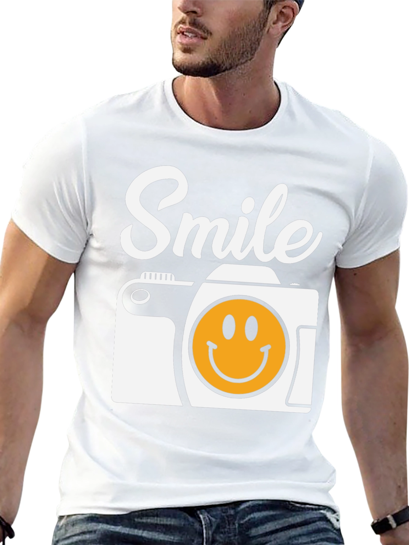 Smile Camera Graphic Tee - Black Cotton T-Shirt