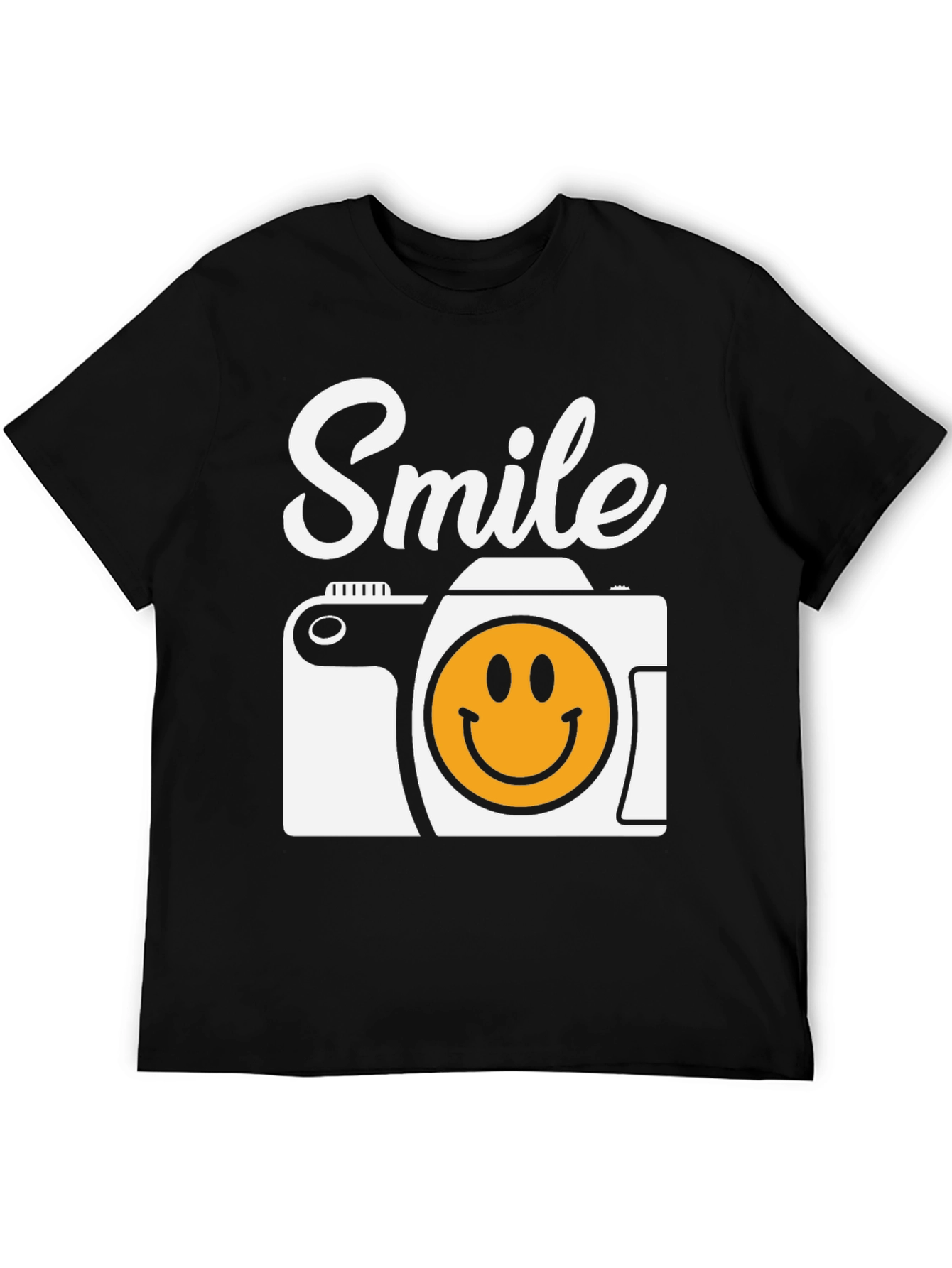 Smile Camera Graphic Tee - Black Cotton T-Shirt