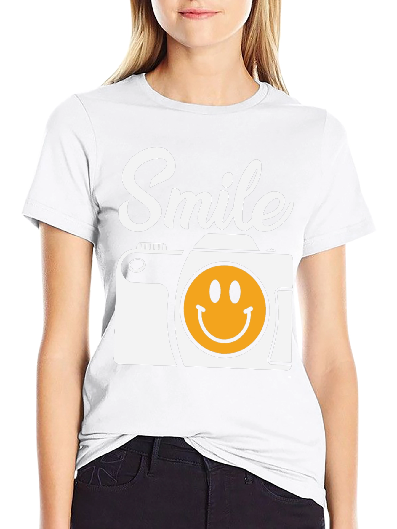 Smile Camera Graphic Tee - Black Cotton T-Shirt