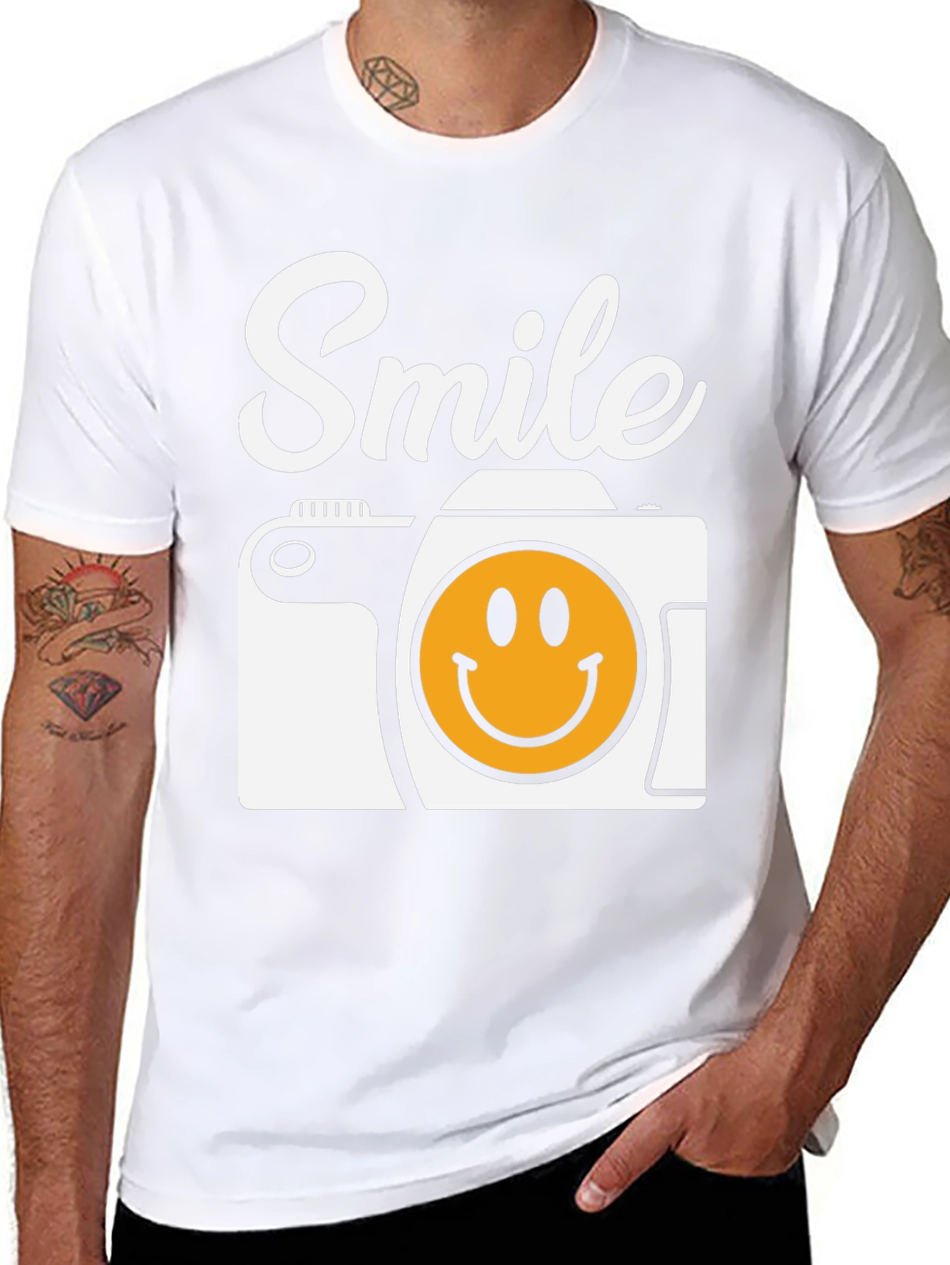 Smile Camera Graphic Tee - Black Cotton T-Shirt