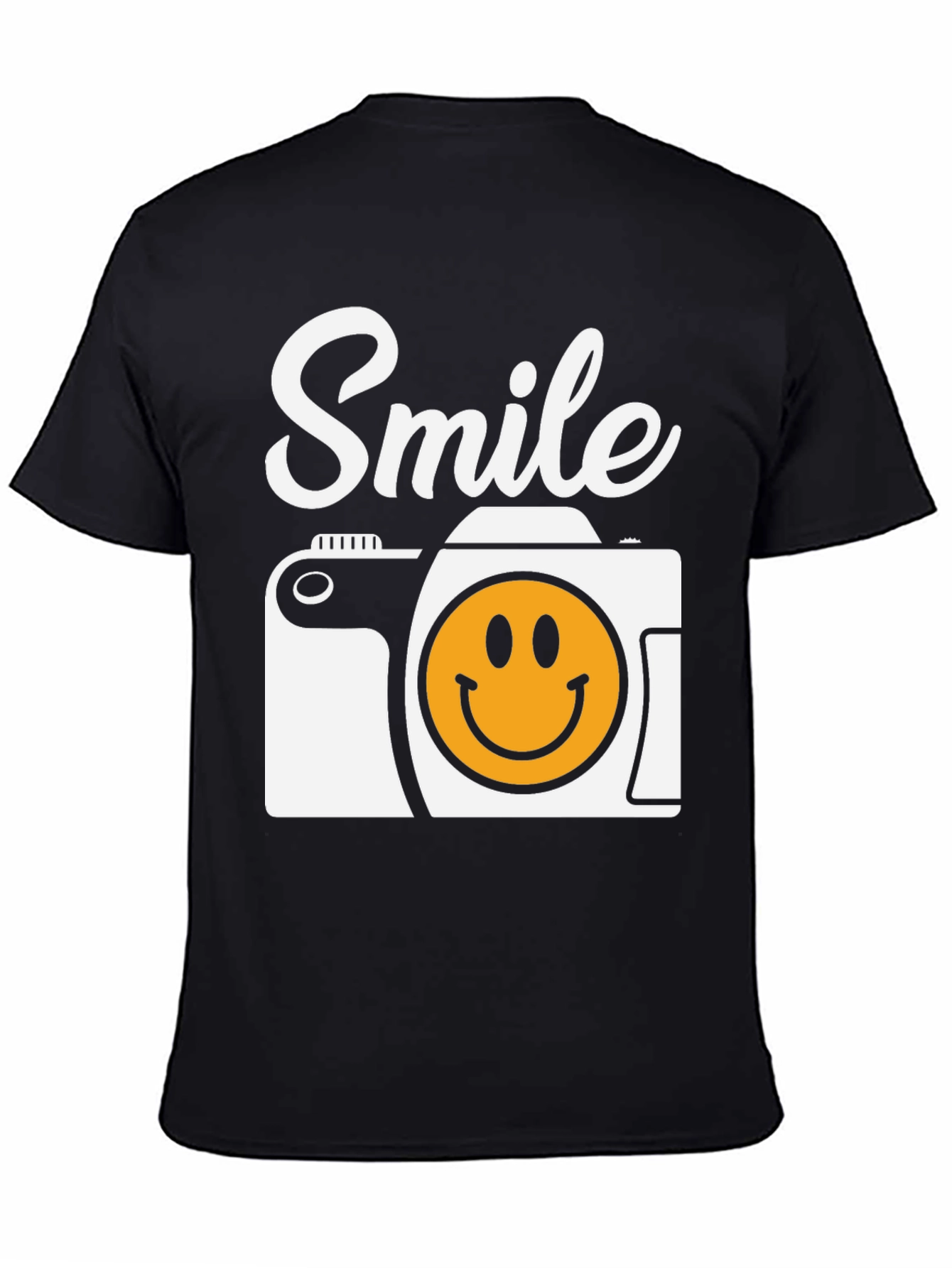 Smile Camera Graphic Tee - Black Cotton T-Shirt