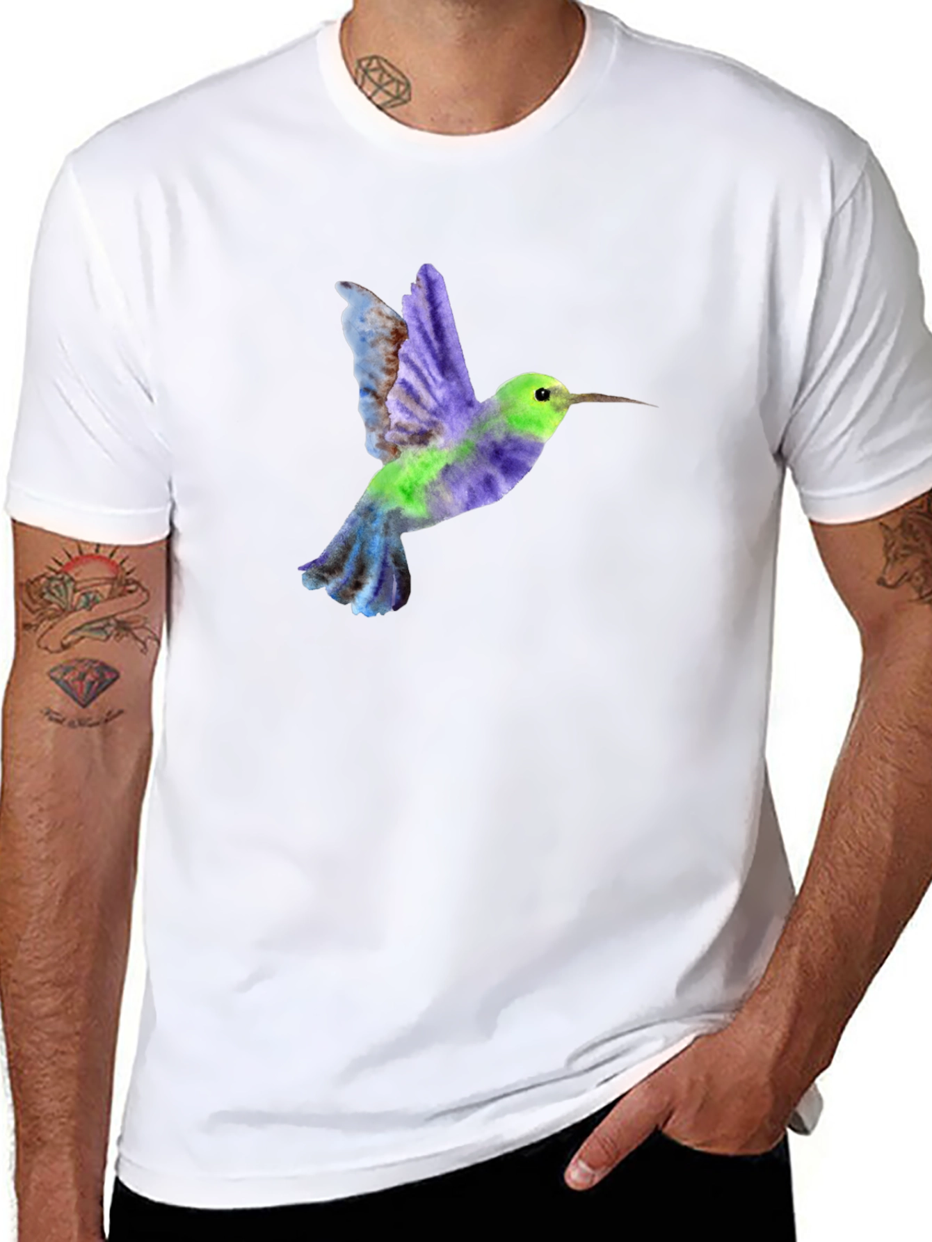 Hummingbird Graphic Tee - Black Cotton Blend