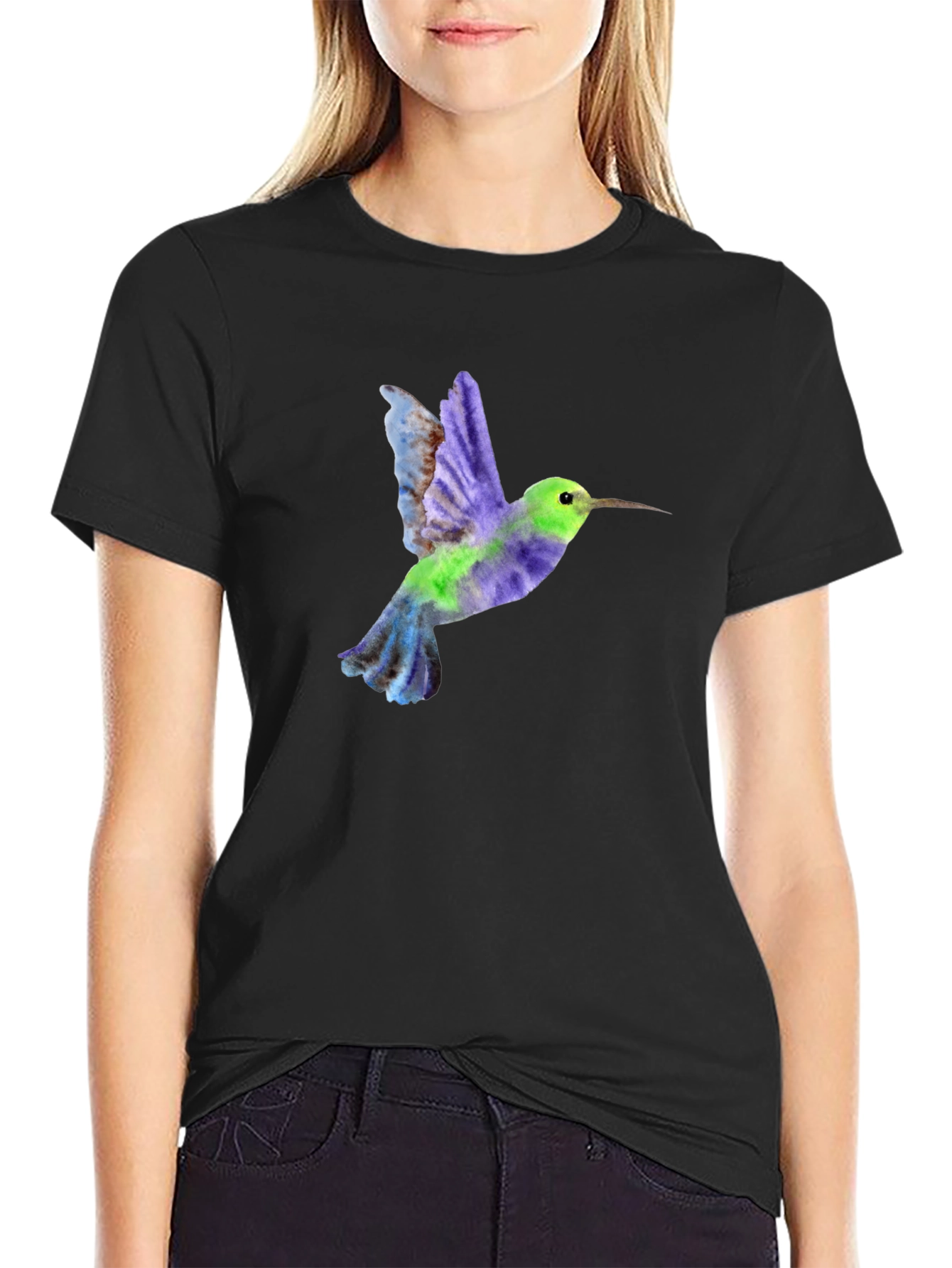 Hummingbird Graphic Tee - Black Cotton Blend