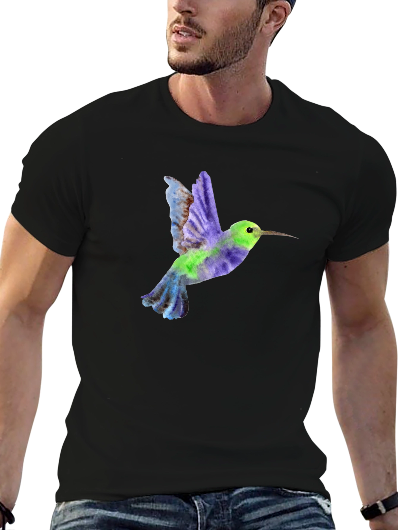 Hummingbird Graphic Tee - Black Cotton Blend
