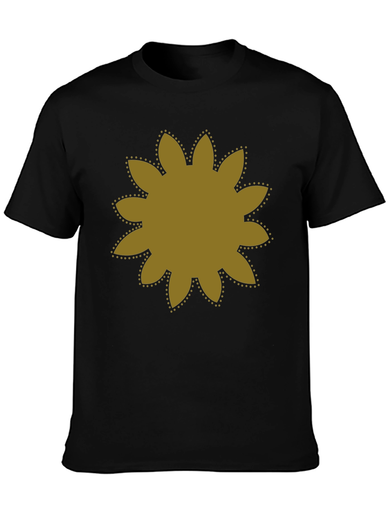 Black T-Shirt with Gold Flower Graphic
