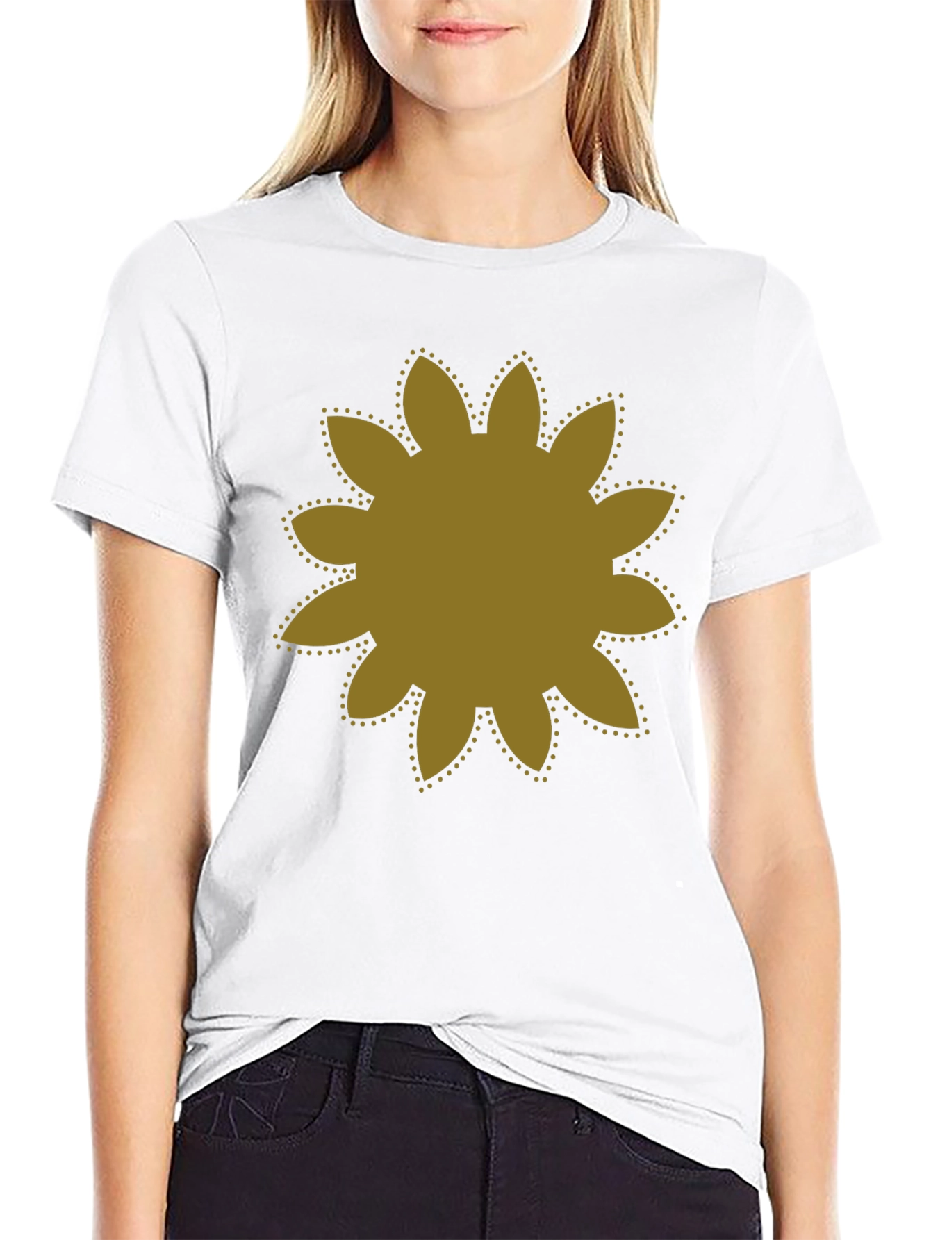 Black T-Shirt with Gold Flower Graphic