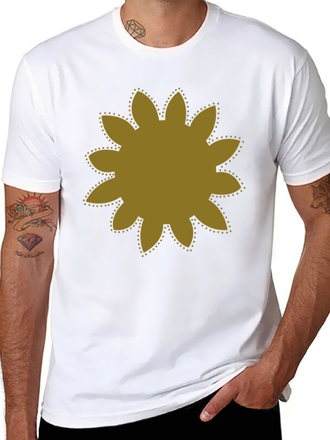 Black T-Shirt with Gold Flower Graphic