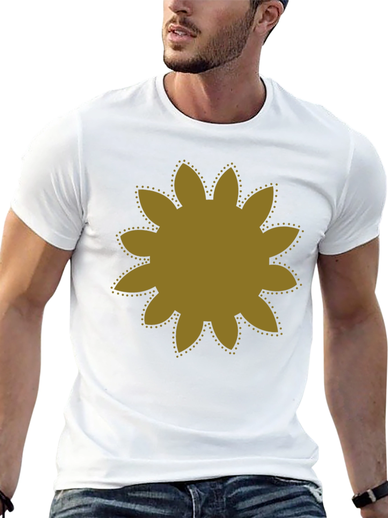 Black T-Shirt with Gold Flower Graphic