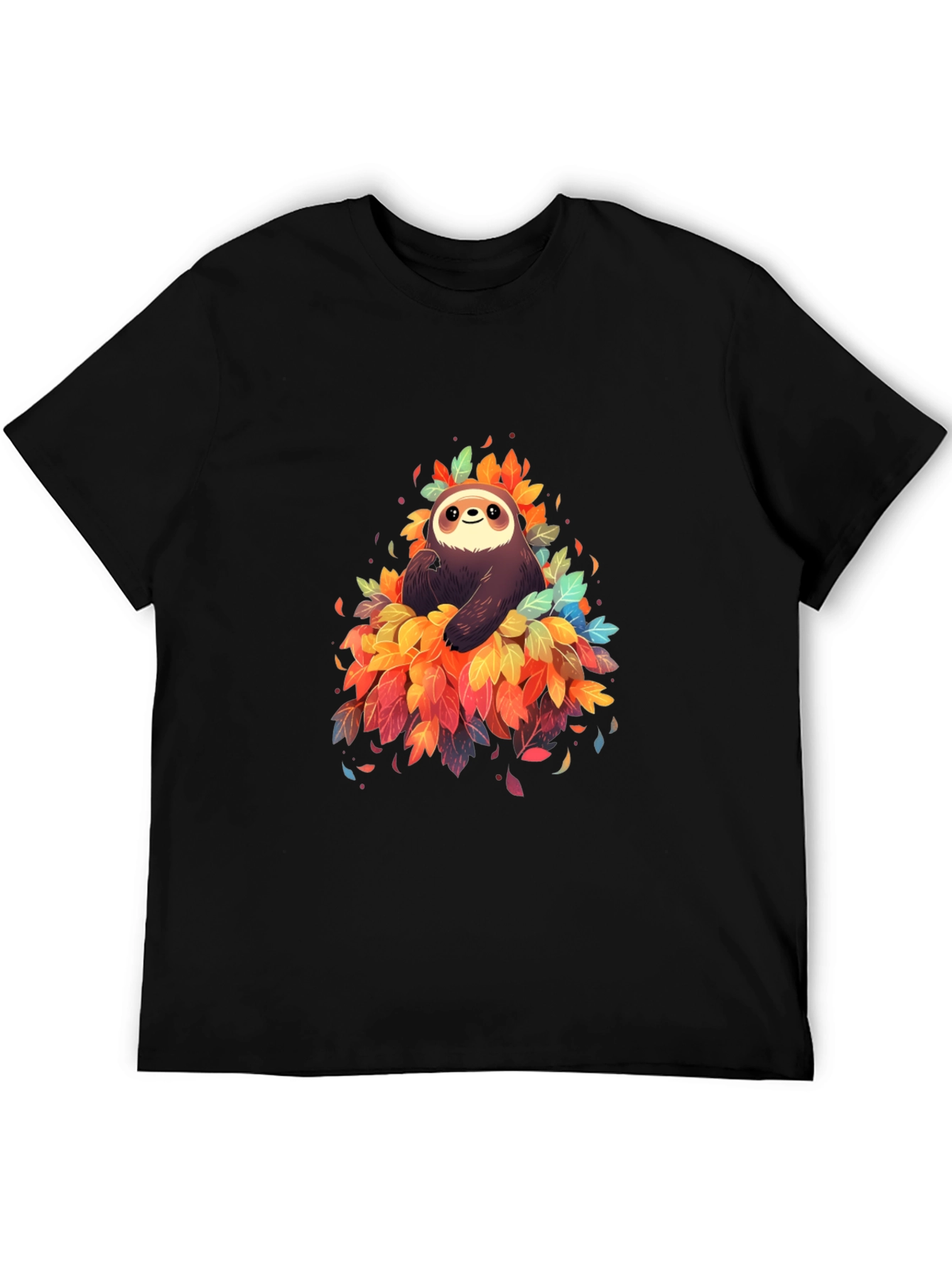 Sloth in Leaves Graphic Tee - Black T-Shirt