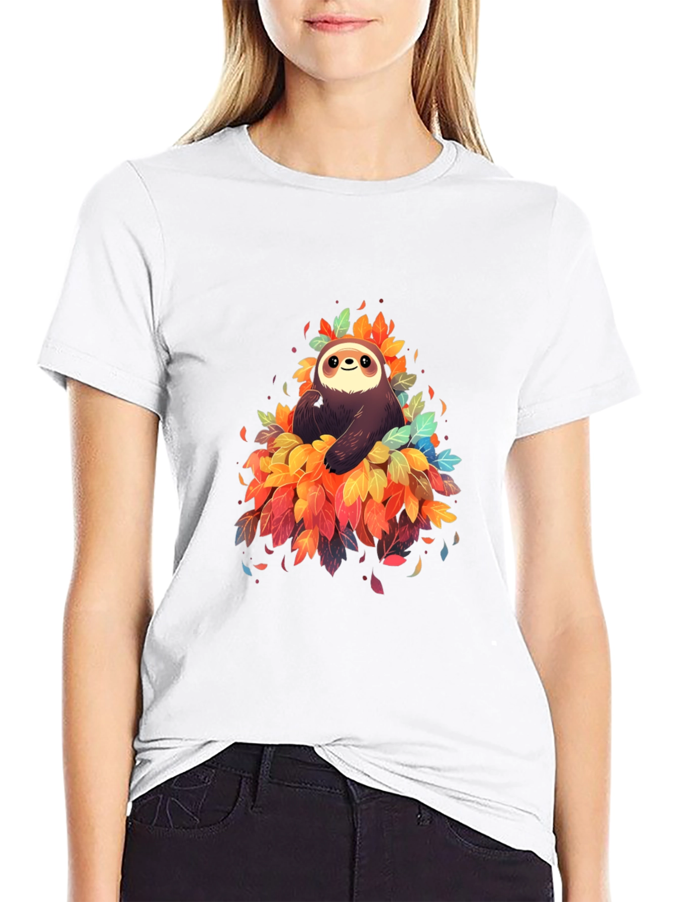 Sloth in Leaves Graphic Tee - Black T-Shirt