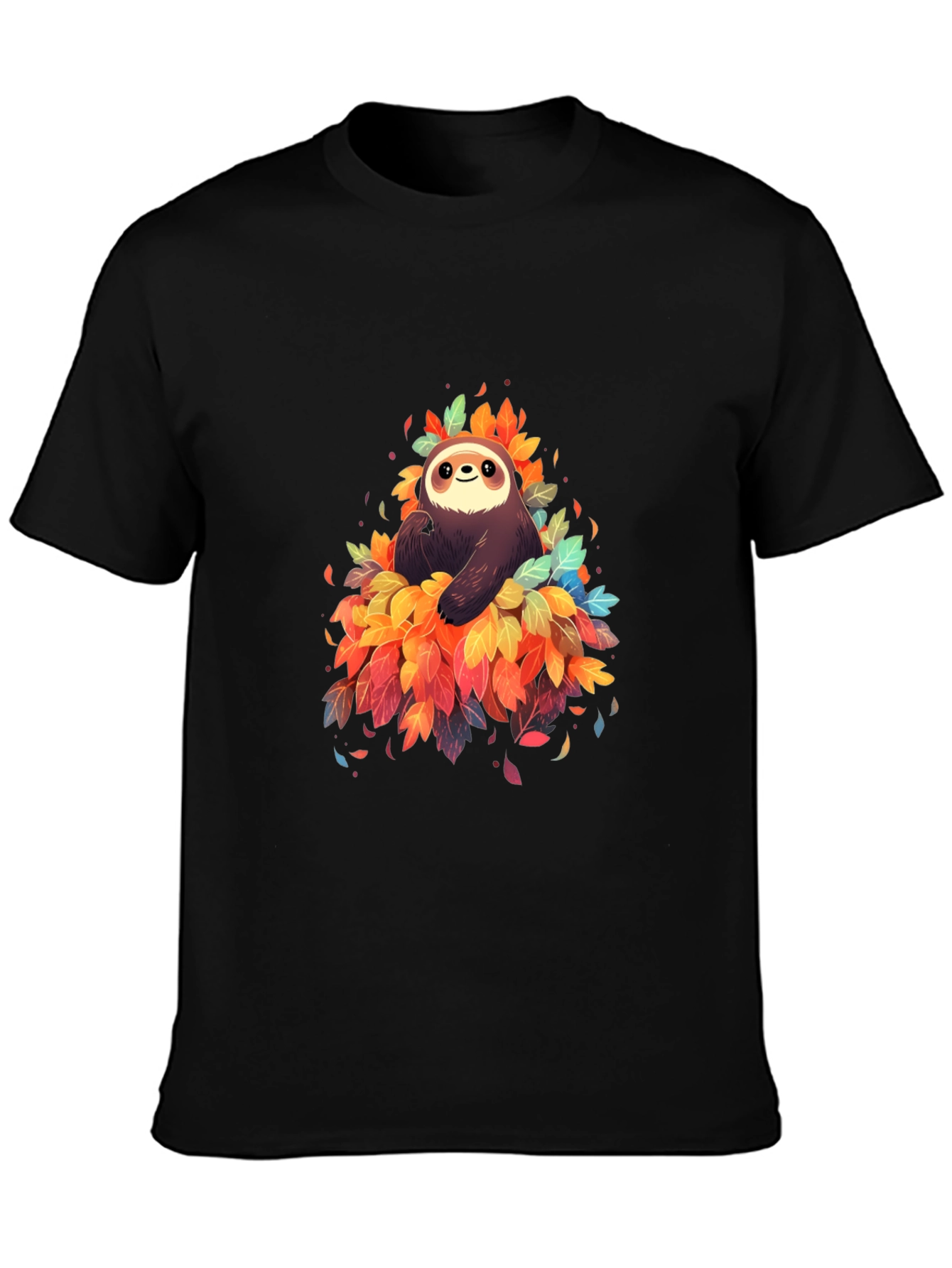 Sloth in Leaves Graphic Tee - Black T-Shirt