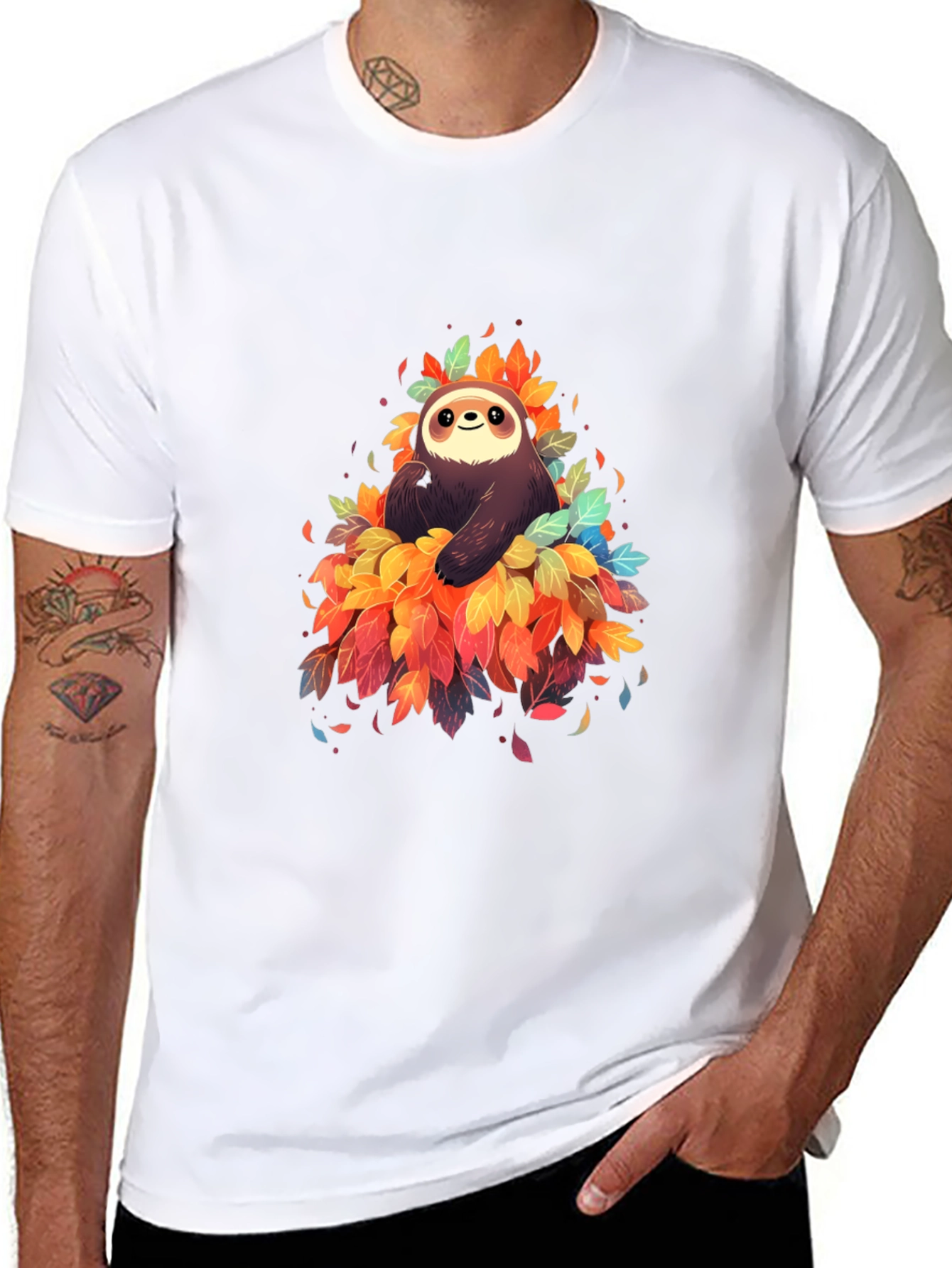 Sloth in Leaves Graphic Tee - Black T-Shirt