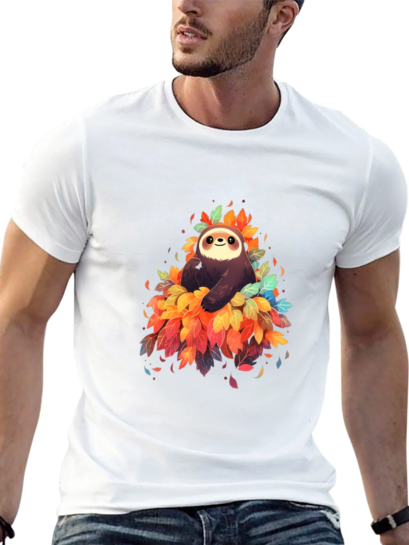 Sloth in Leaves Graphic Tee - Black T-Shirt