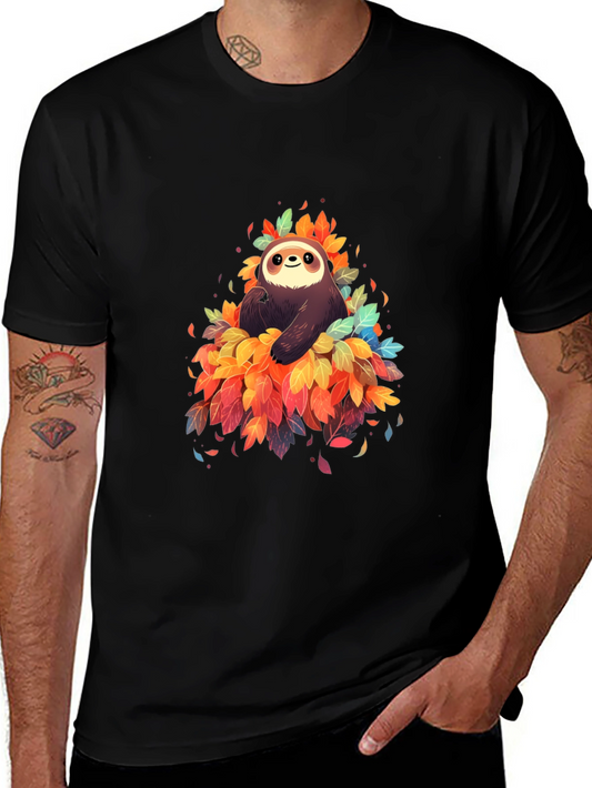 Sloth in Leaves Graphic Tee - Black T-Shirt