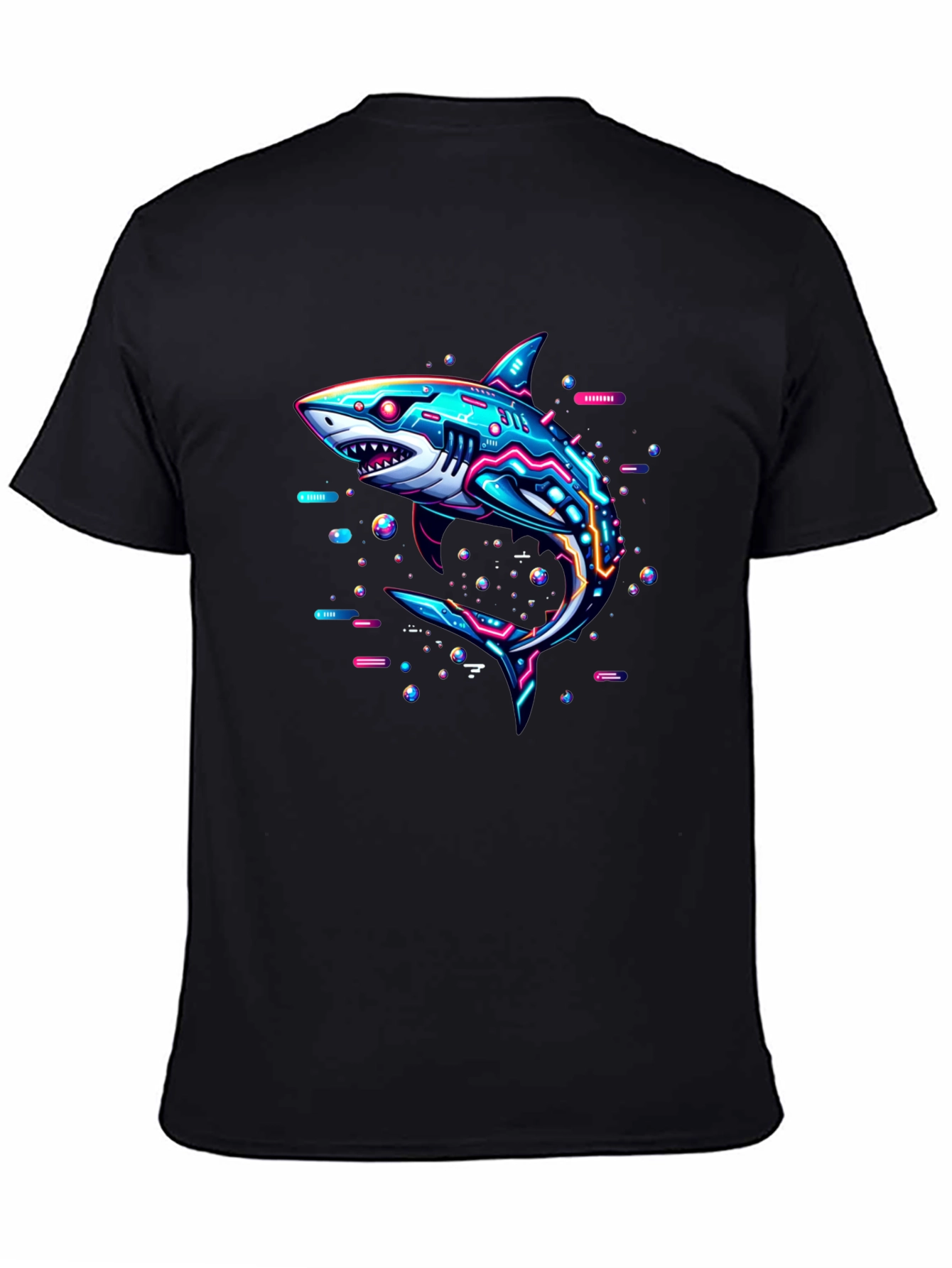 Cyberpunk Shark Graphic Tee - Black Cotton T-Shirt