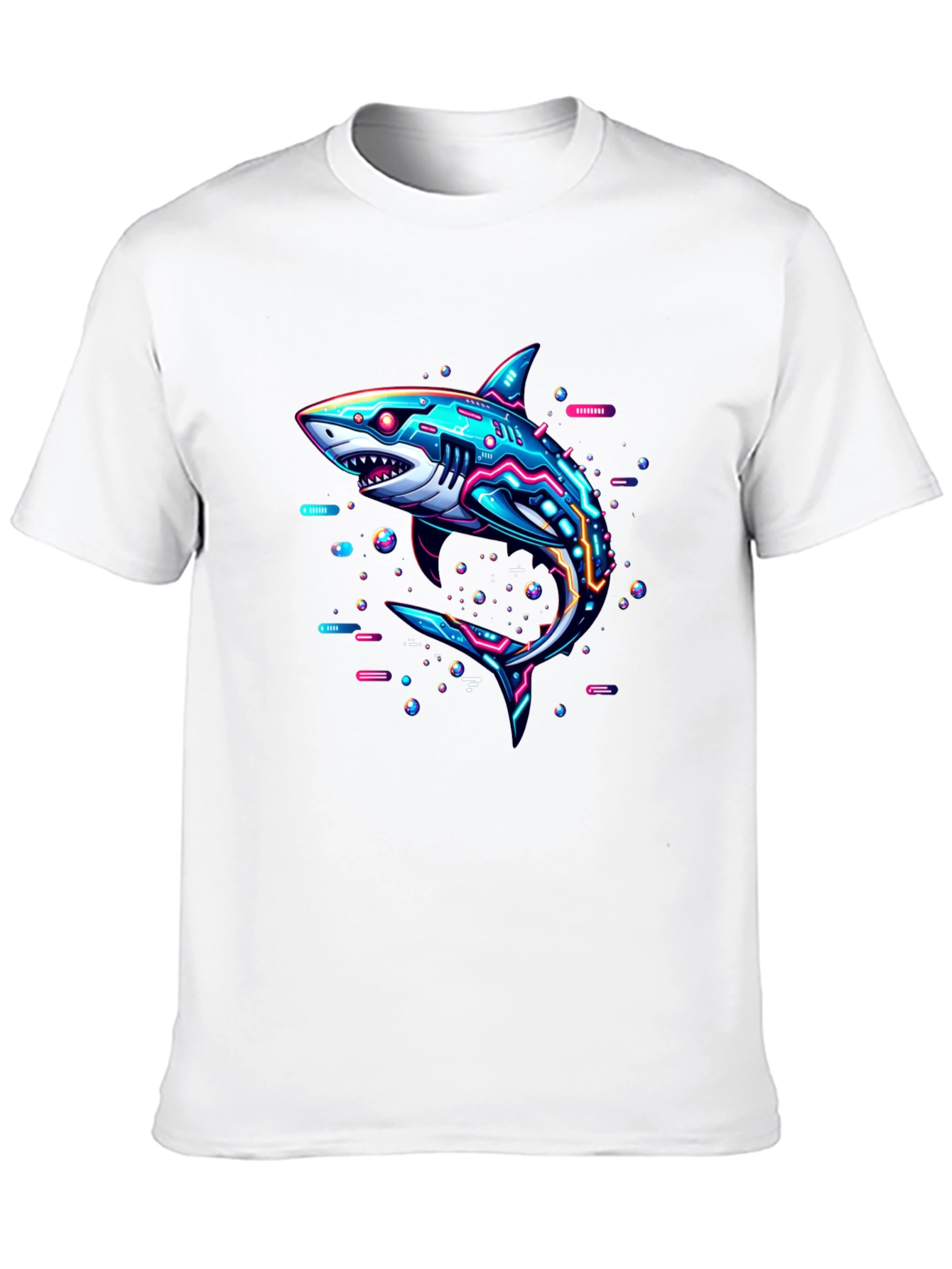 Cyberpunk Shark Graphic Tee - Black Cotton T-Shirt