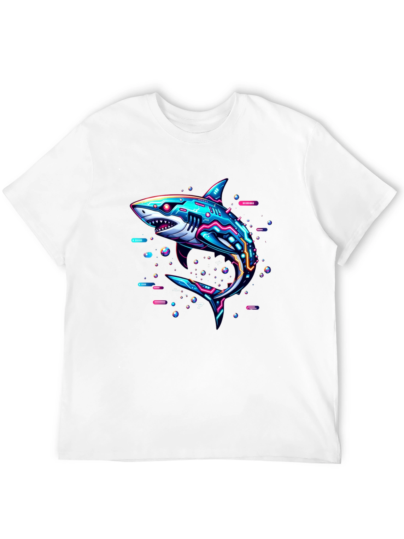 Cyberpunk Shark Graphic Tee - Black Cotton T-Shirt