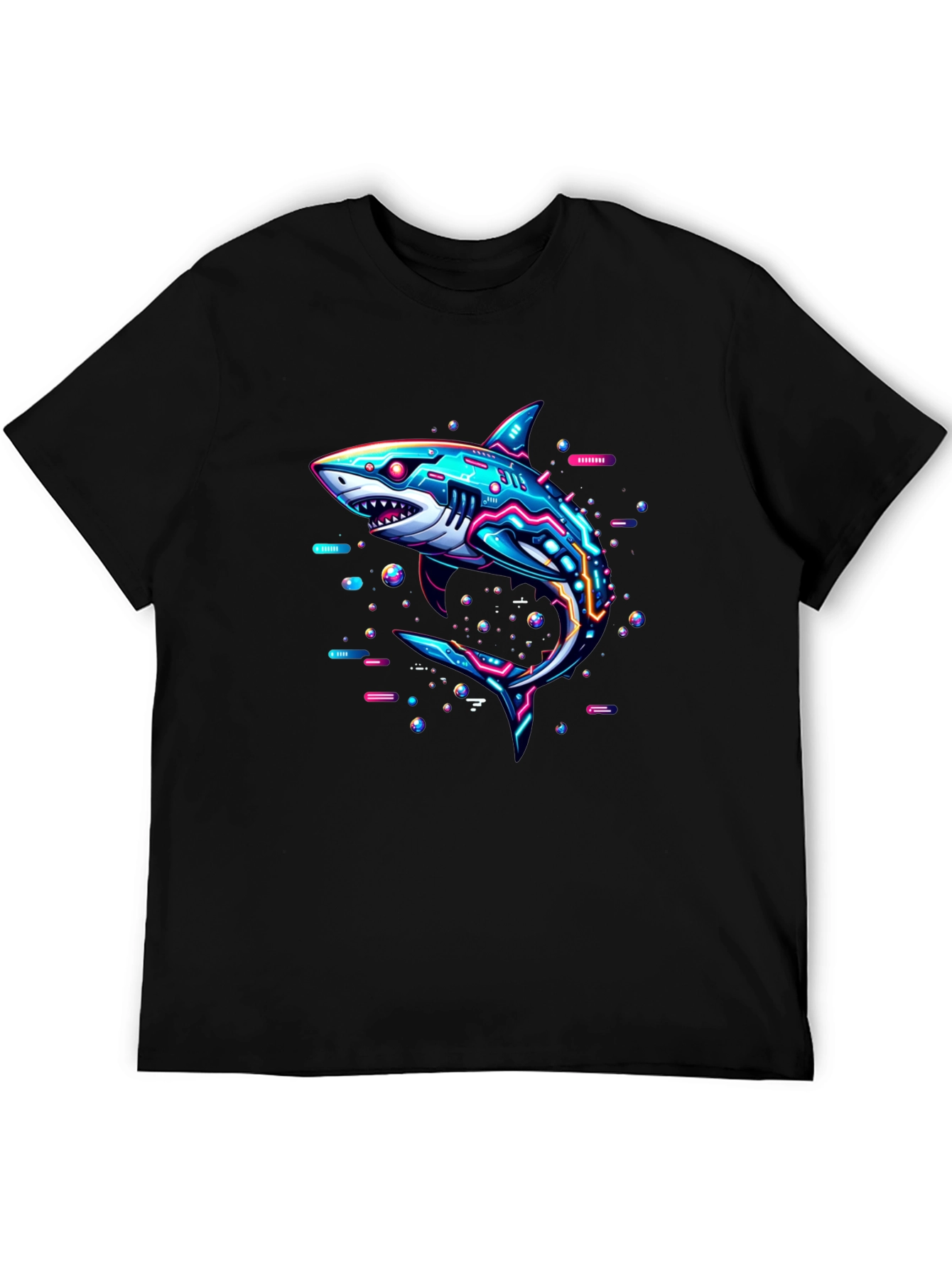 Cyberpunk Shark Graphic Tee - Black Cotton T-Shirt