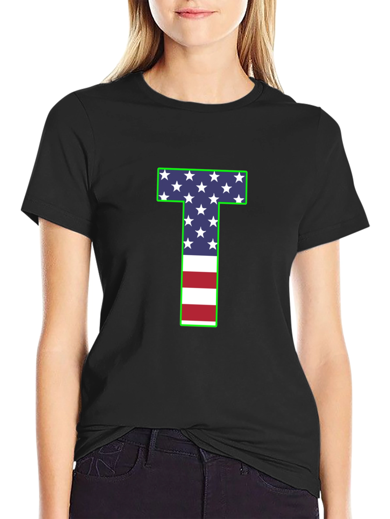 USA Flag Letter T Patriotic T-Shirt