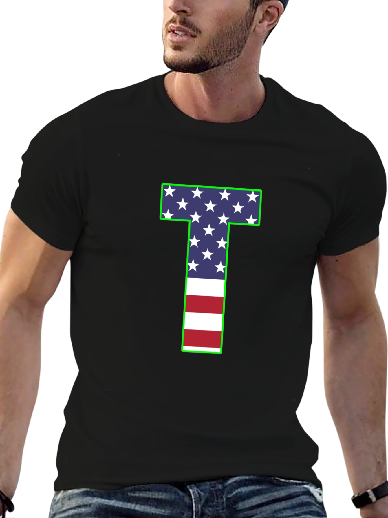 USA Flag Letter T Patriotic T-Shirt