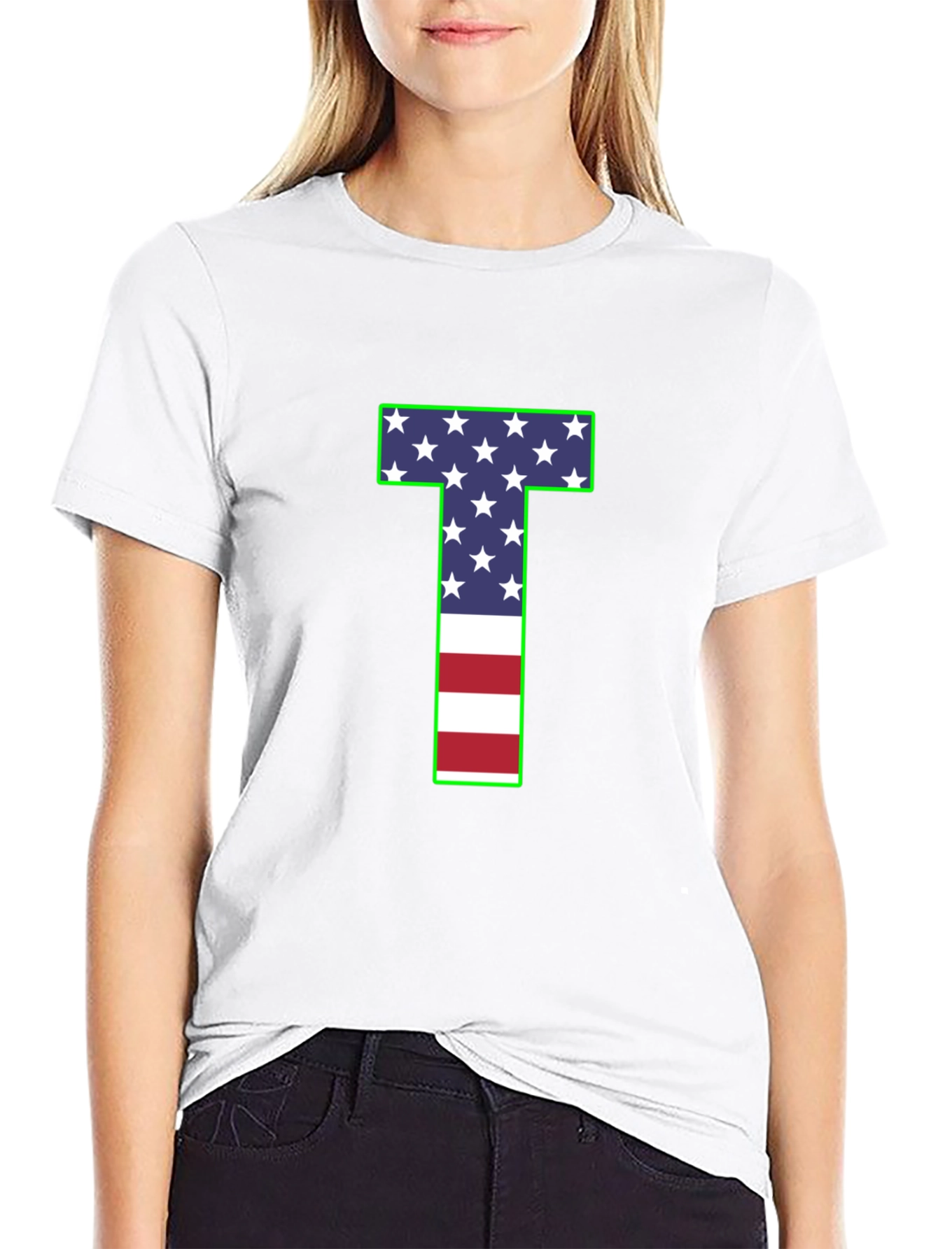 USA Flag Letter T Patriotic T-Shirt