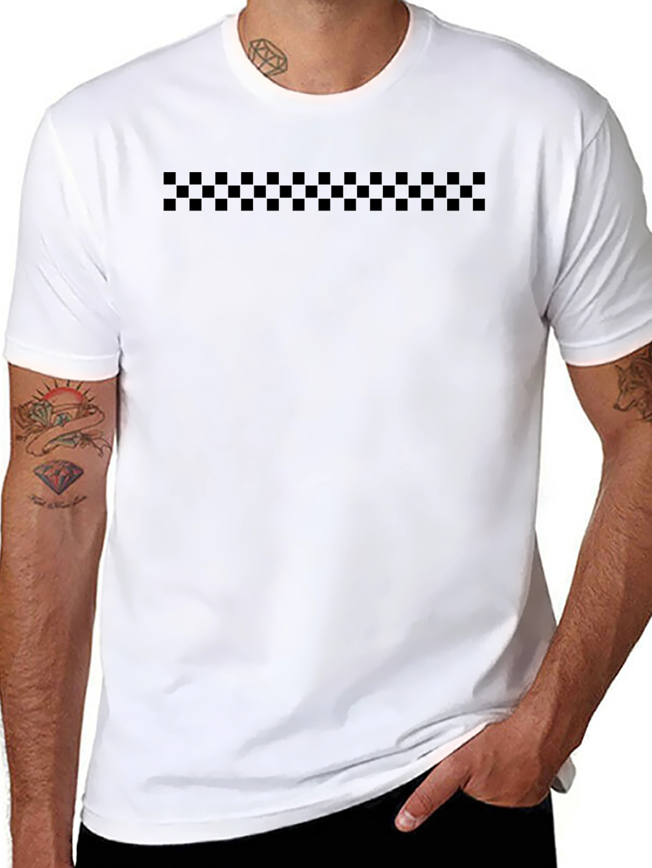 Black Checkerboard Crew Neck T-Shirt
